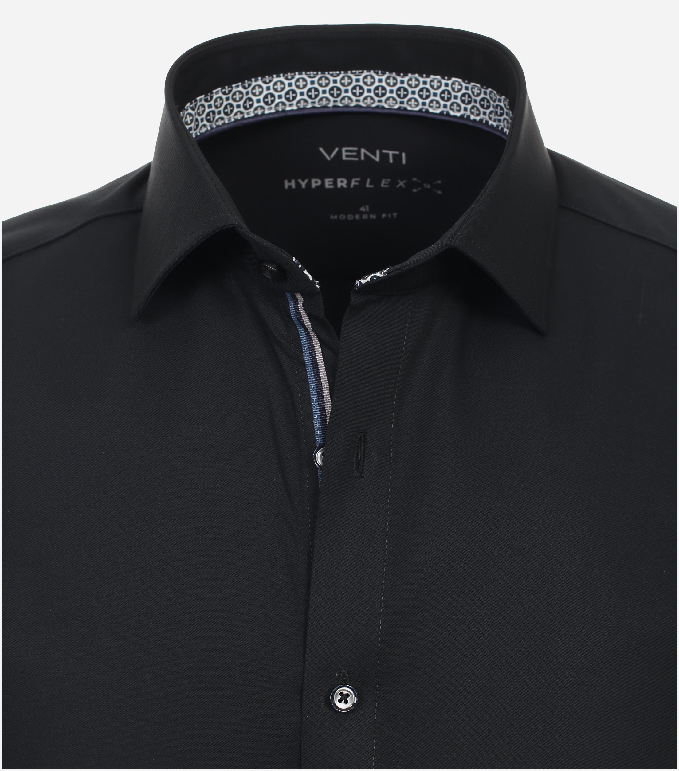 VENTI modern fit overhemd, korte mouw, twill, zwart