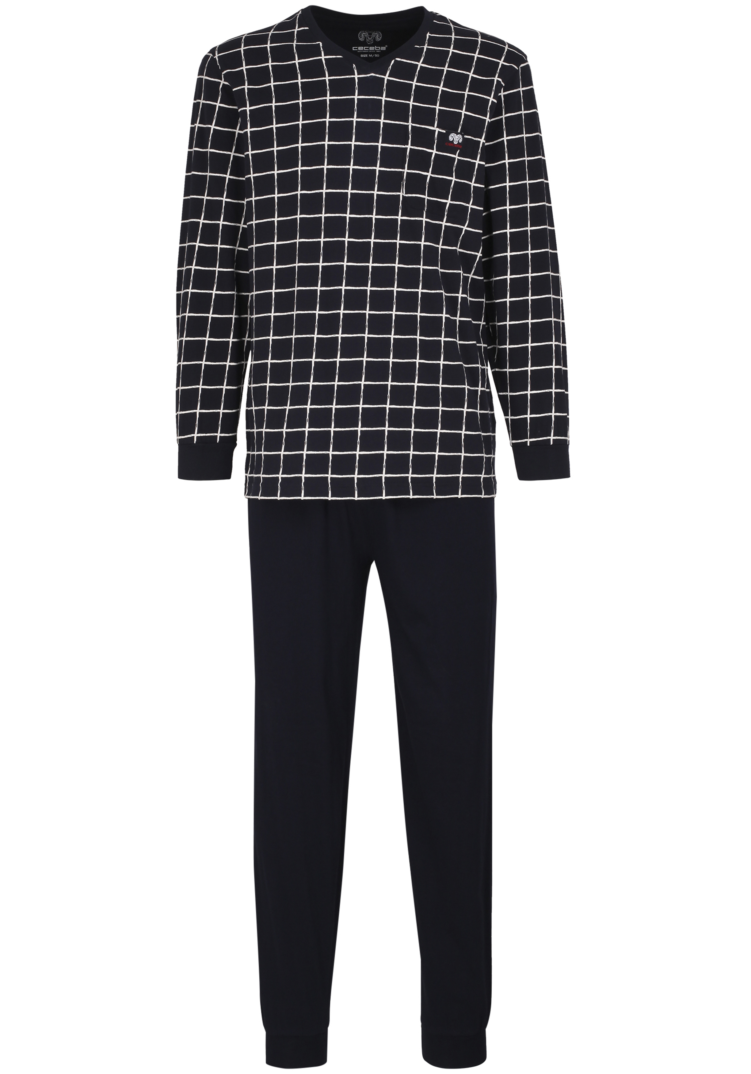 Ceceba heren pyjama, donkerblauw met wit geruit