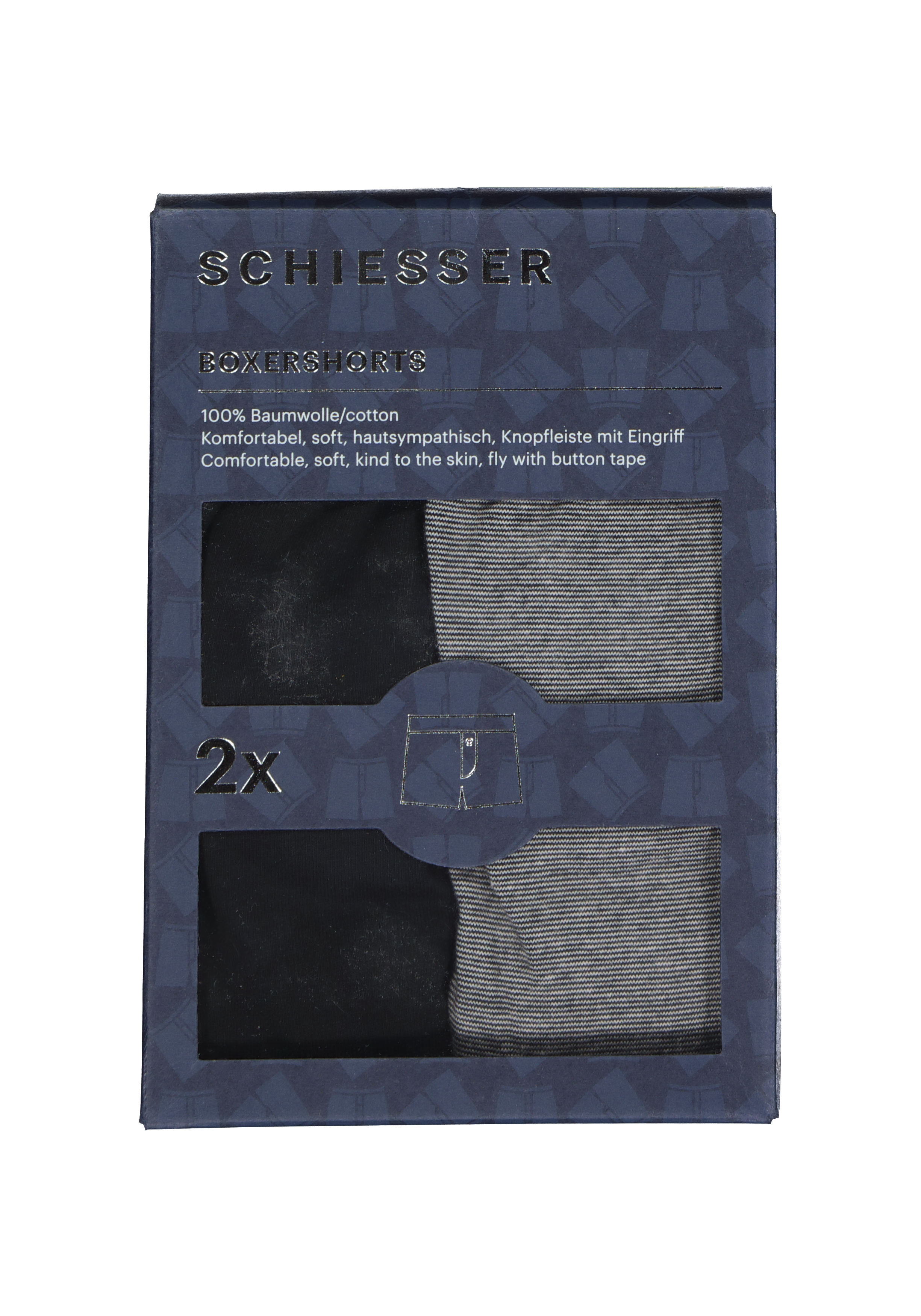 SCHIESSER Cotton Essentials boxershorts wijd (2-pack), tricot, zwart en fijn gestreept