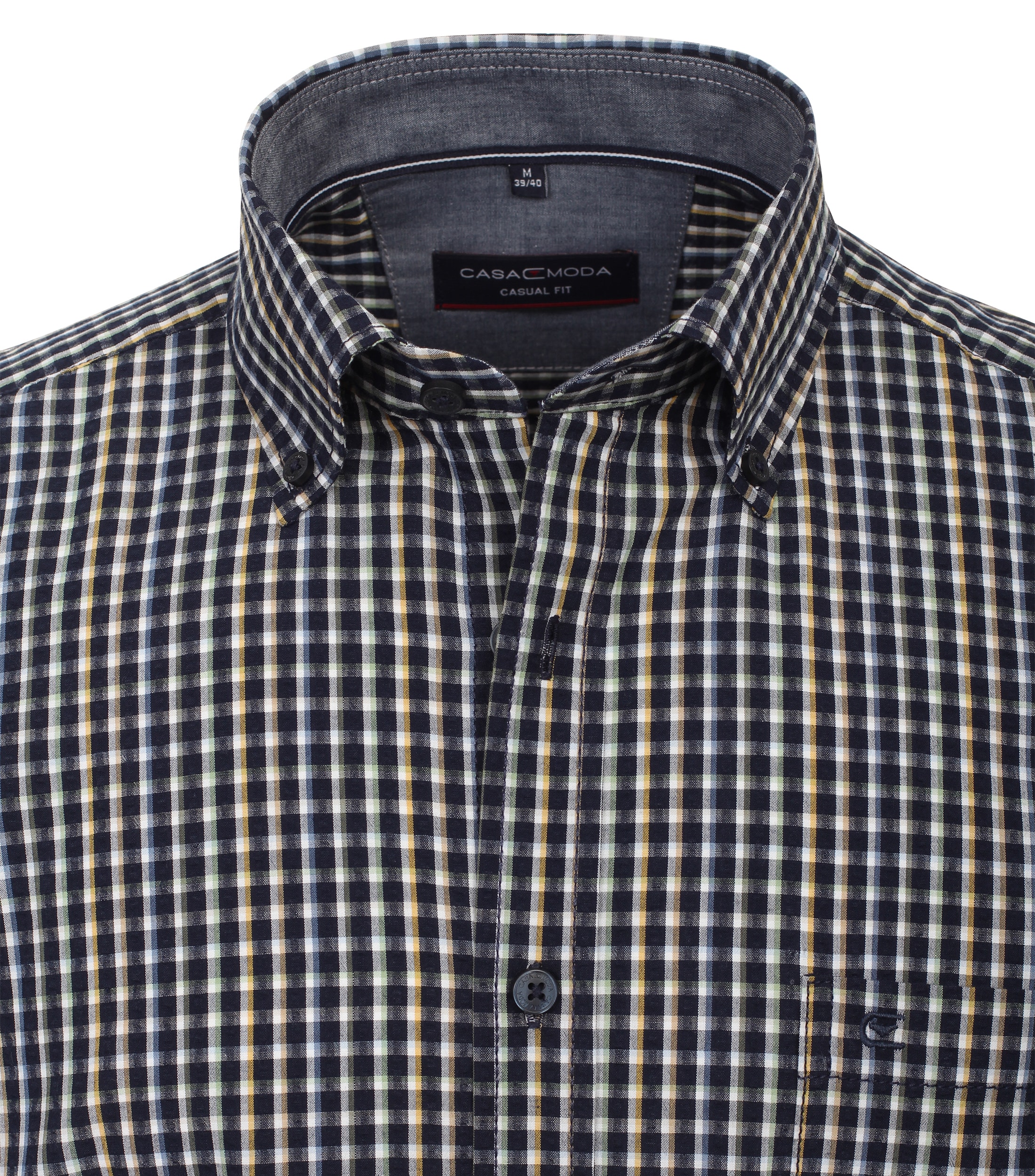 CASA MODA Sport casual fit overhemd, korte mouw, seersucker, blauw geruit - 944268900-100