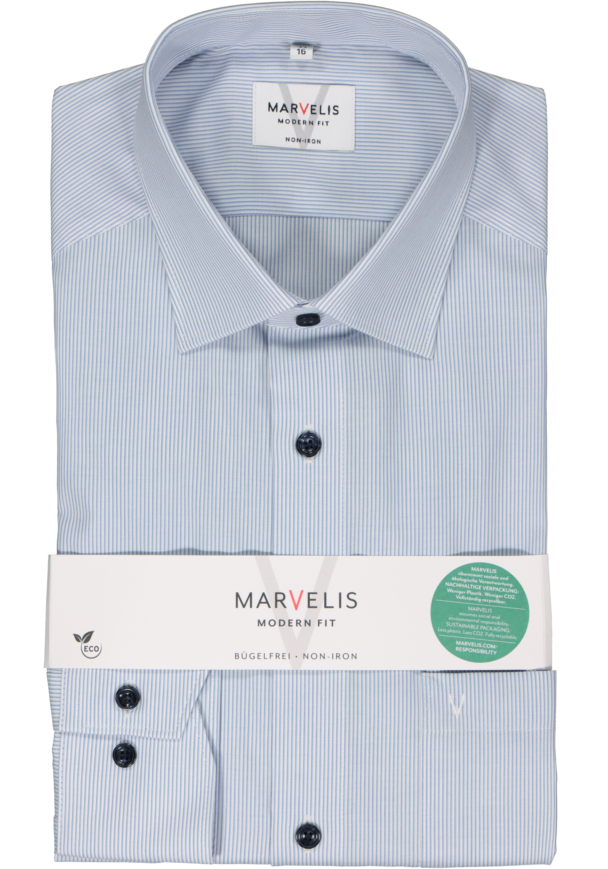MARVELIS modern fit overhemd, popeline, lichtblauw gestreept