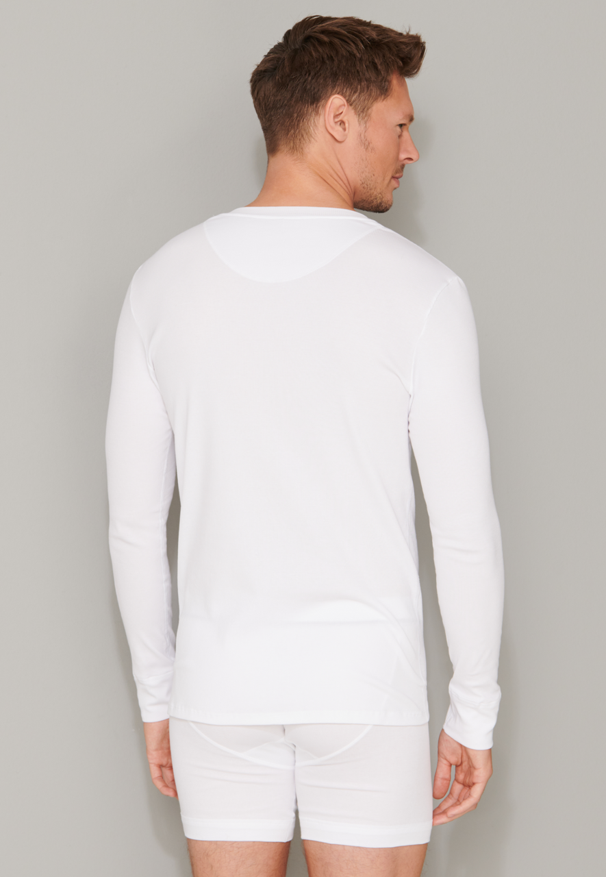 SCHIESSER Retro Rib T-shirt (1-pack), heren shirt lange mouwen dubbelrib biologisch katoen knoopsluiting wit