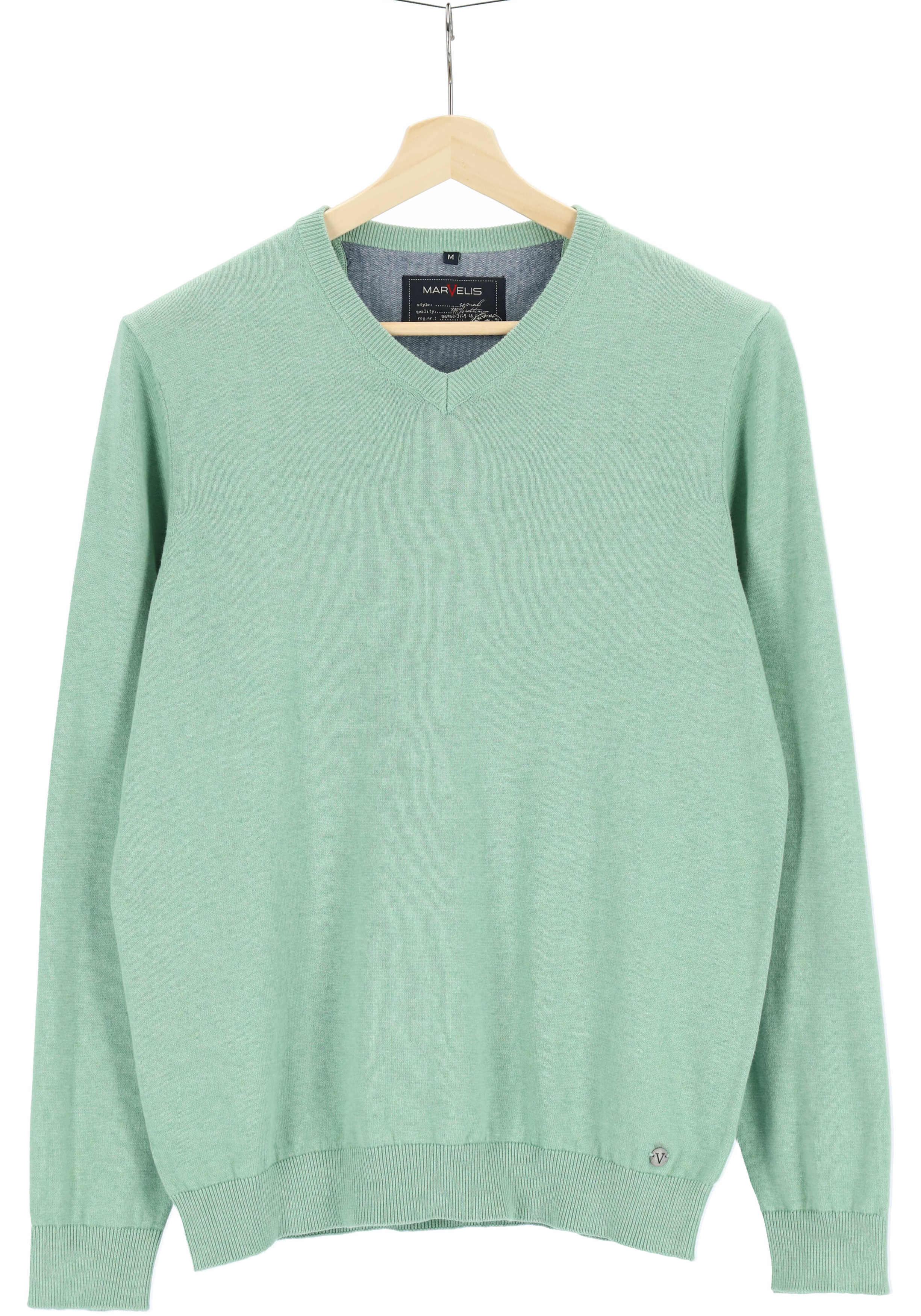 MARVELIS modern fit trui katoen, V-hals, messing groen