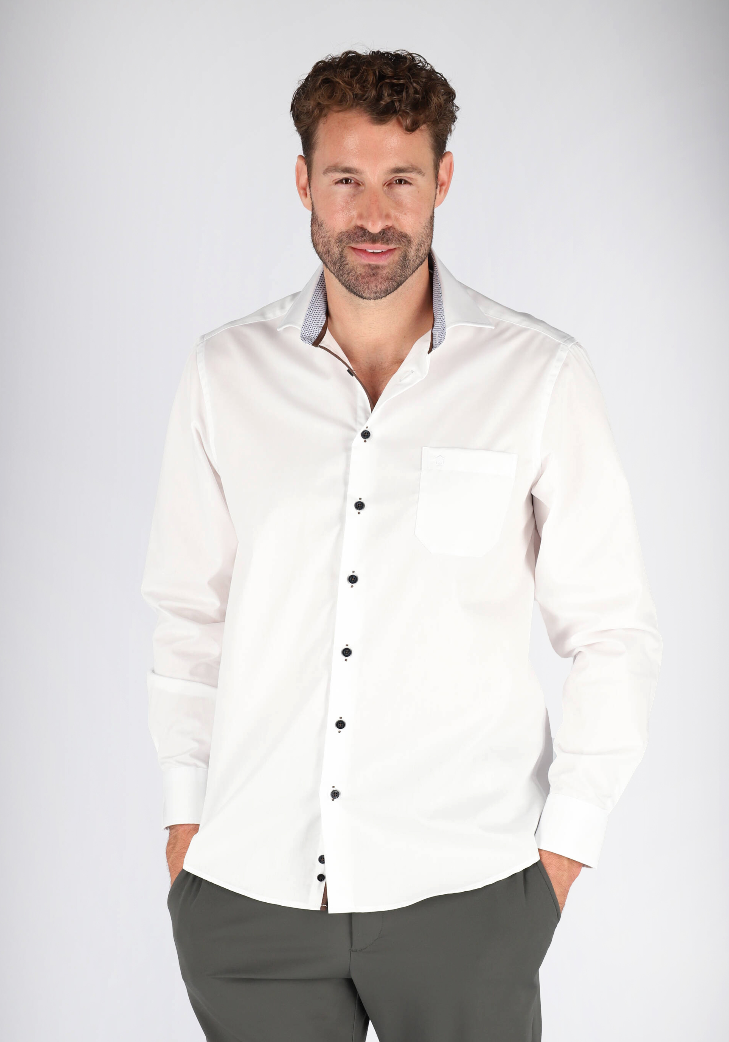 Ledub Modern Fit overhemd, wit twill (contrast)