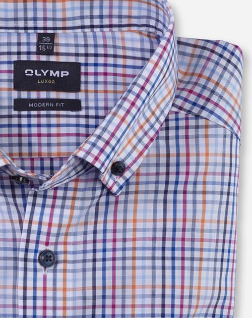 OLYMP Luxor modern fit overhemd, korte mouw, popeline, oranje geruit