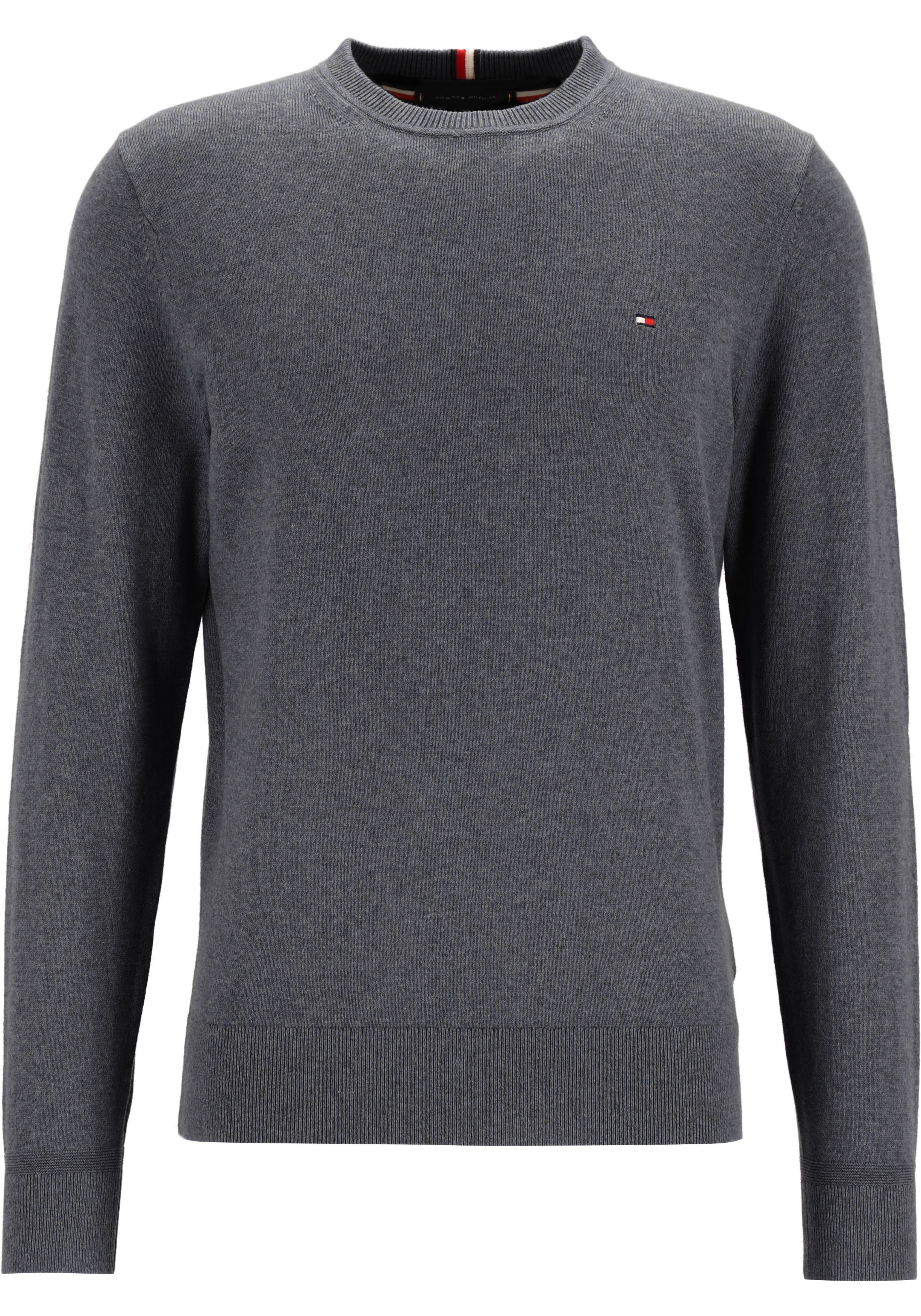 Tommy Hilfiger O-hals trui katoen met kasjmier, Pima Organic Cotton Cashmere, donkergrijs melange (Dark Grey Heather)
