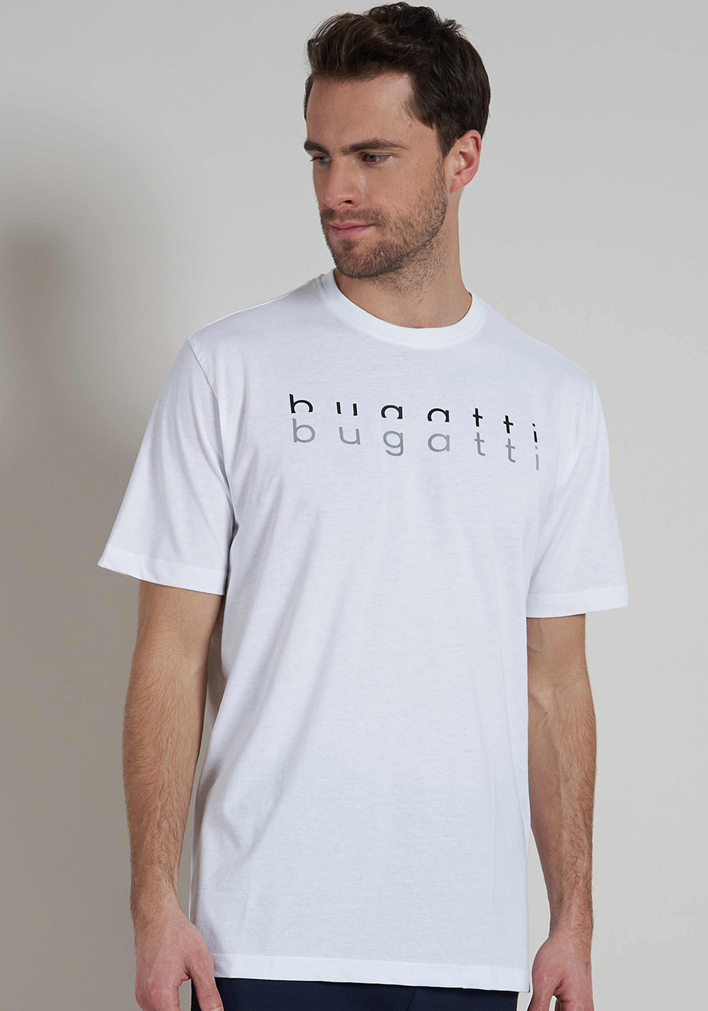 BUGATTI heren T-shirt met O-hals (1-pack), wit