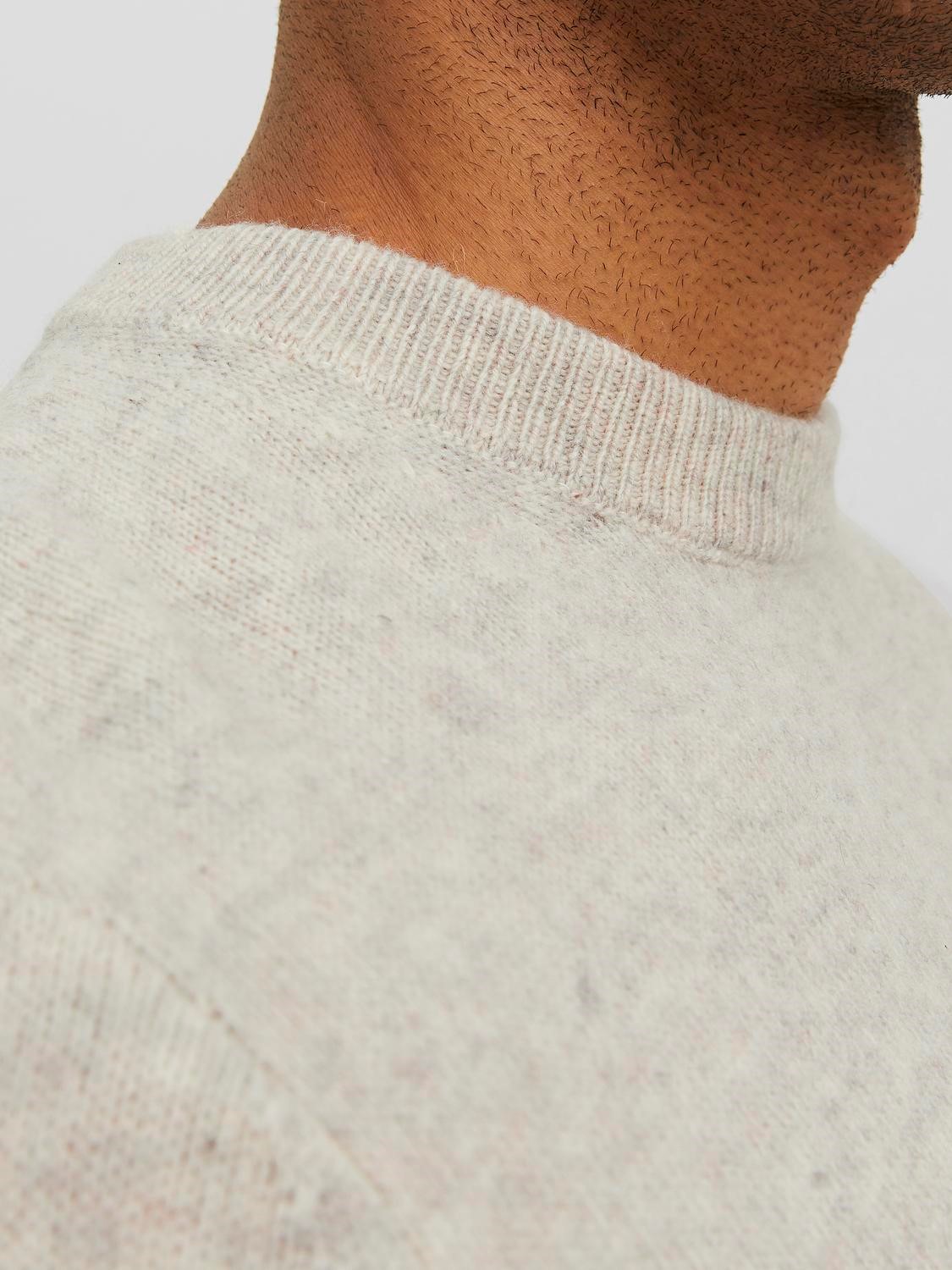 JACK & JONES Lambswool knit crew neck slim fit, heren pullover wol met O-hals, zandkleur melange