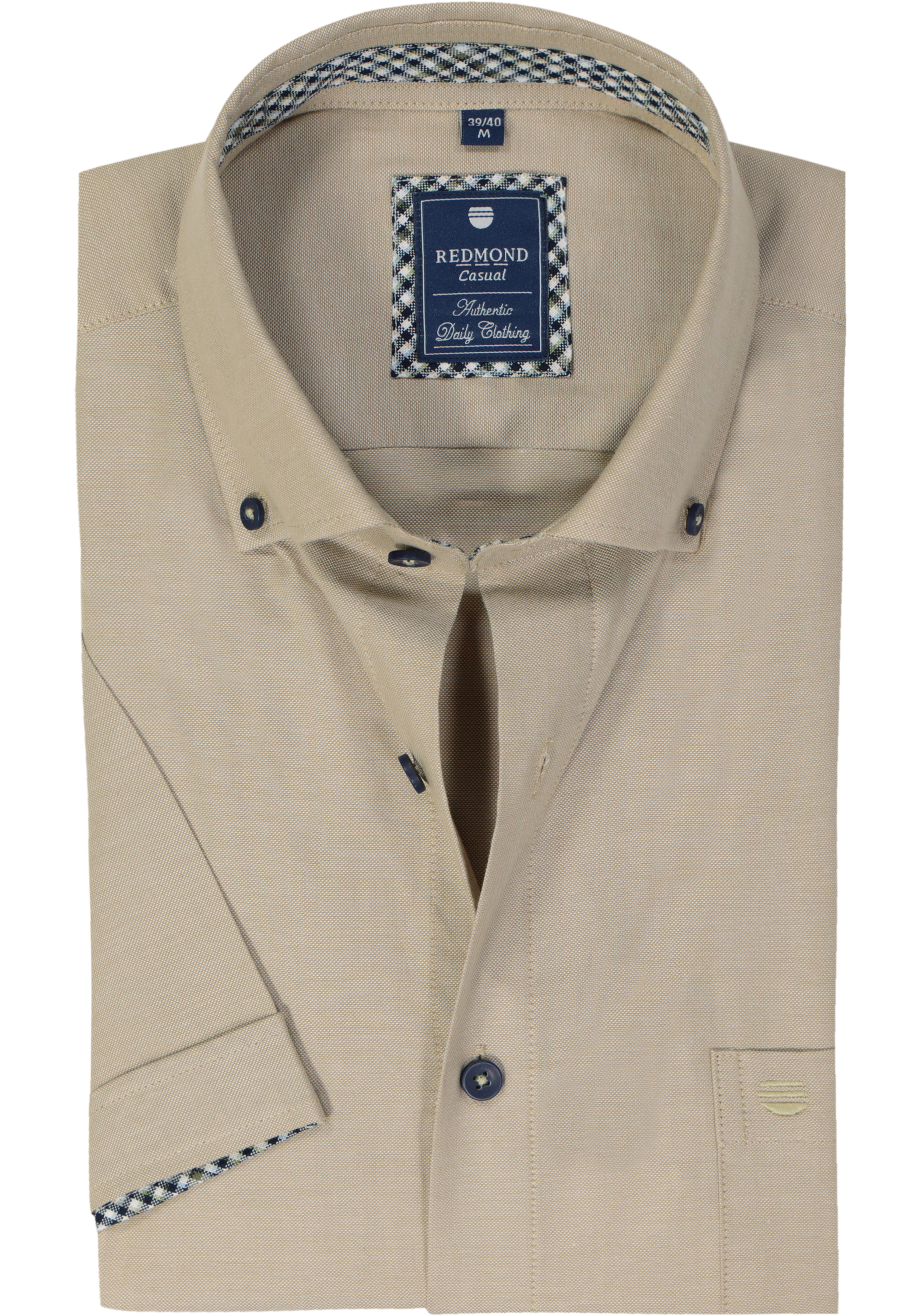 Redmond comfort fit overhemd, korte mouw, Oxford, beige