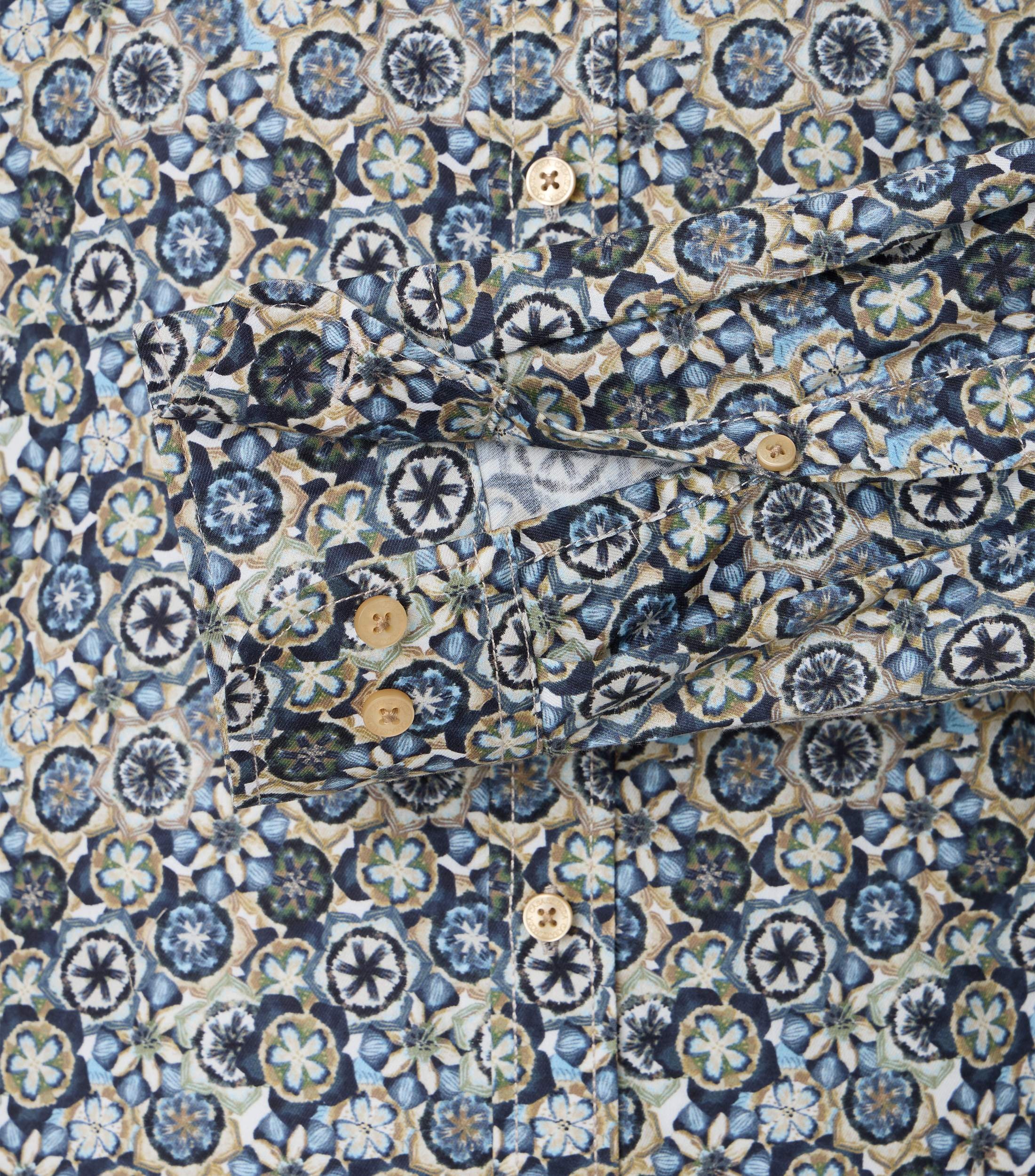 CASA MODA Sport comfort fit overhemd, twill, blauw met wit, groen en beige dessin