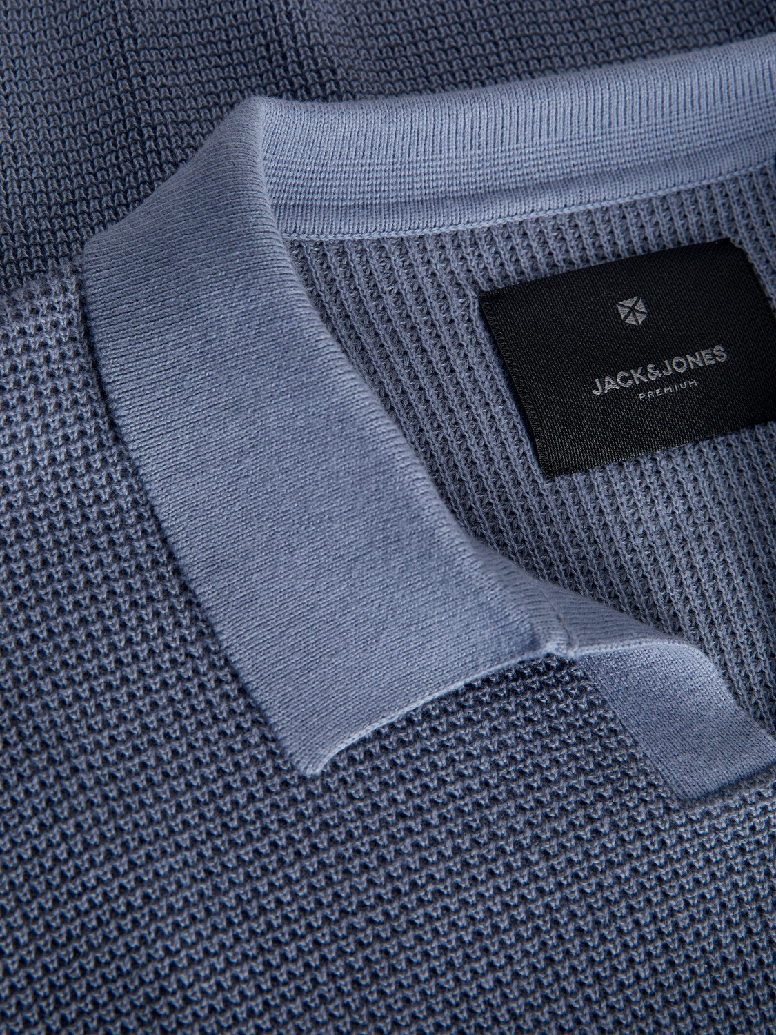 JACK & JONES Bani knit split neck slim fit, heren polo katoen met polo kraag, lichtblauw samen met blauw