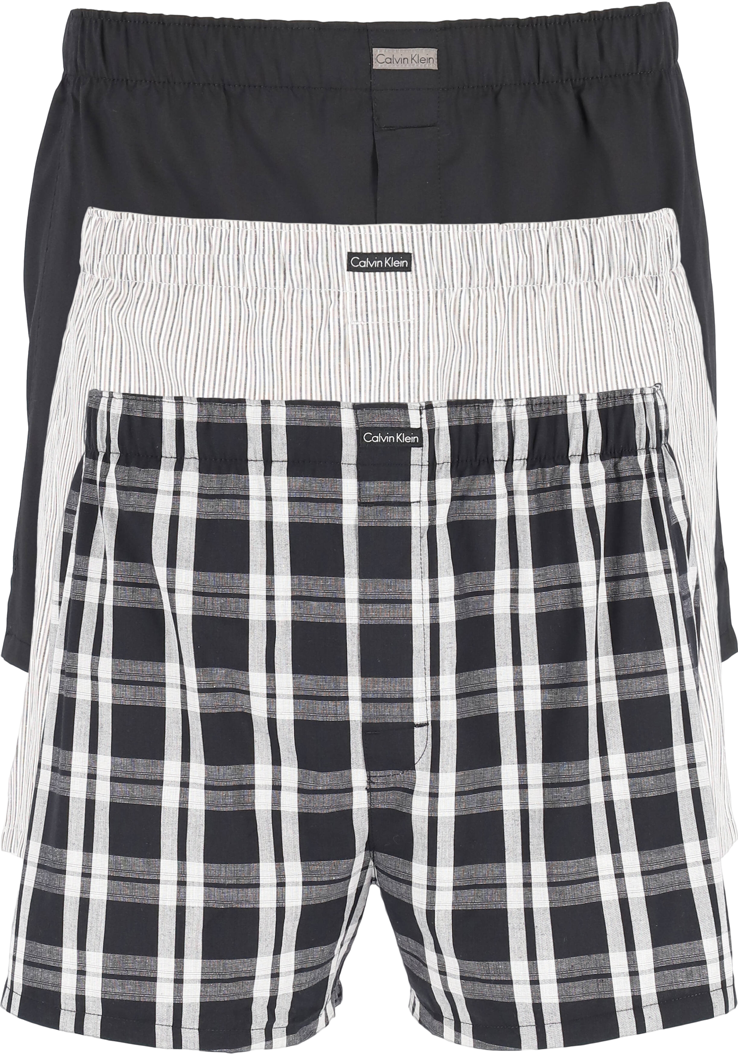 Calvin Klein Woven Boxers (3-pack), wijde heren boxershorts katoen, zwart, gestreept en geruit