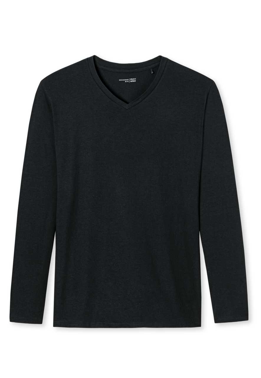 SCHIESSER Mix+Relax T-shirt, heren shirt lange mouwen v-hals zwart