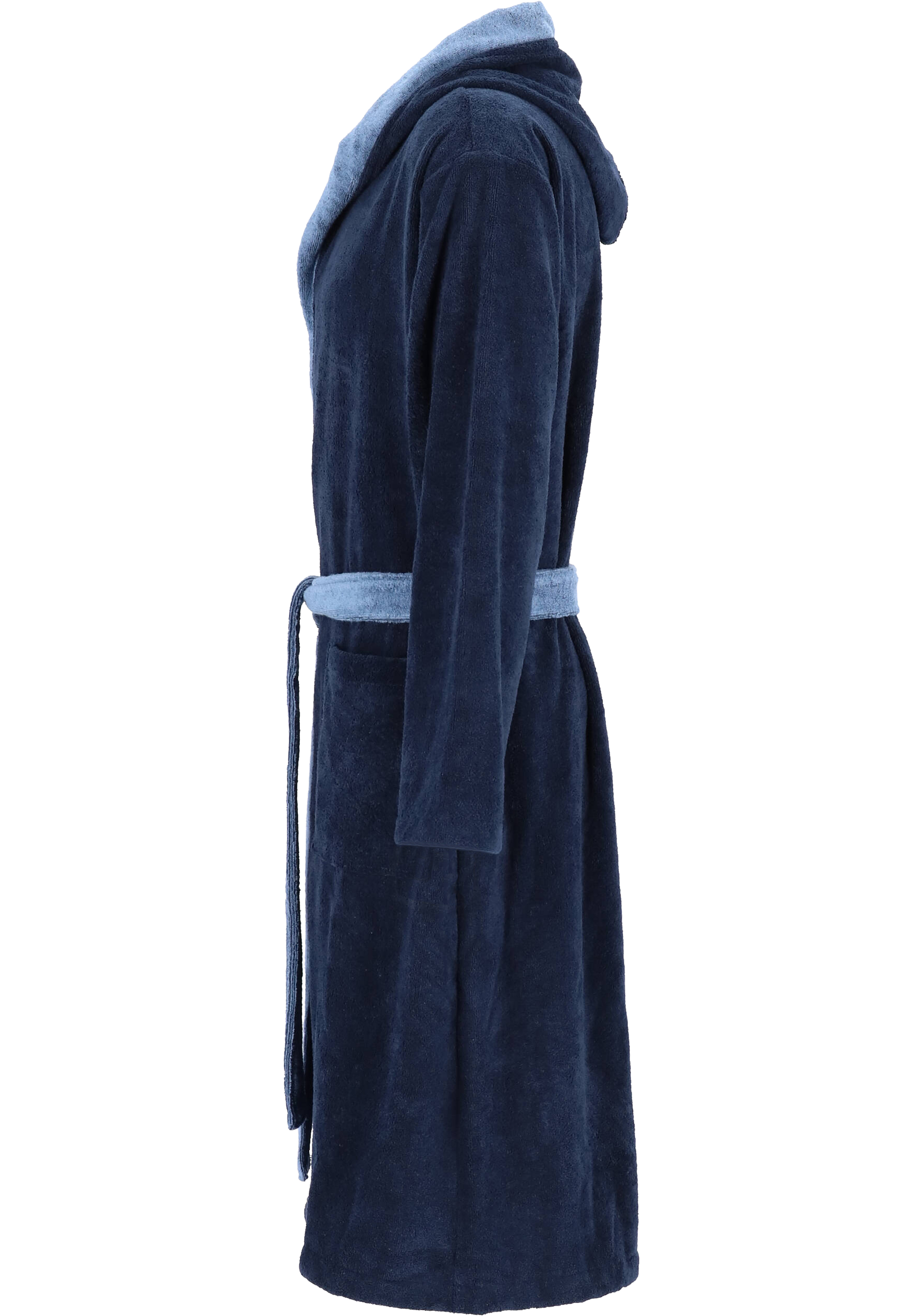 SCHIESSER heren badjas, ultralicht velours met capuchon, blauw met lichtblauw