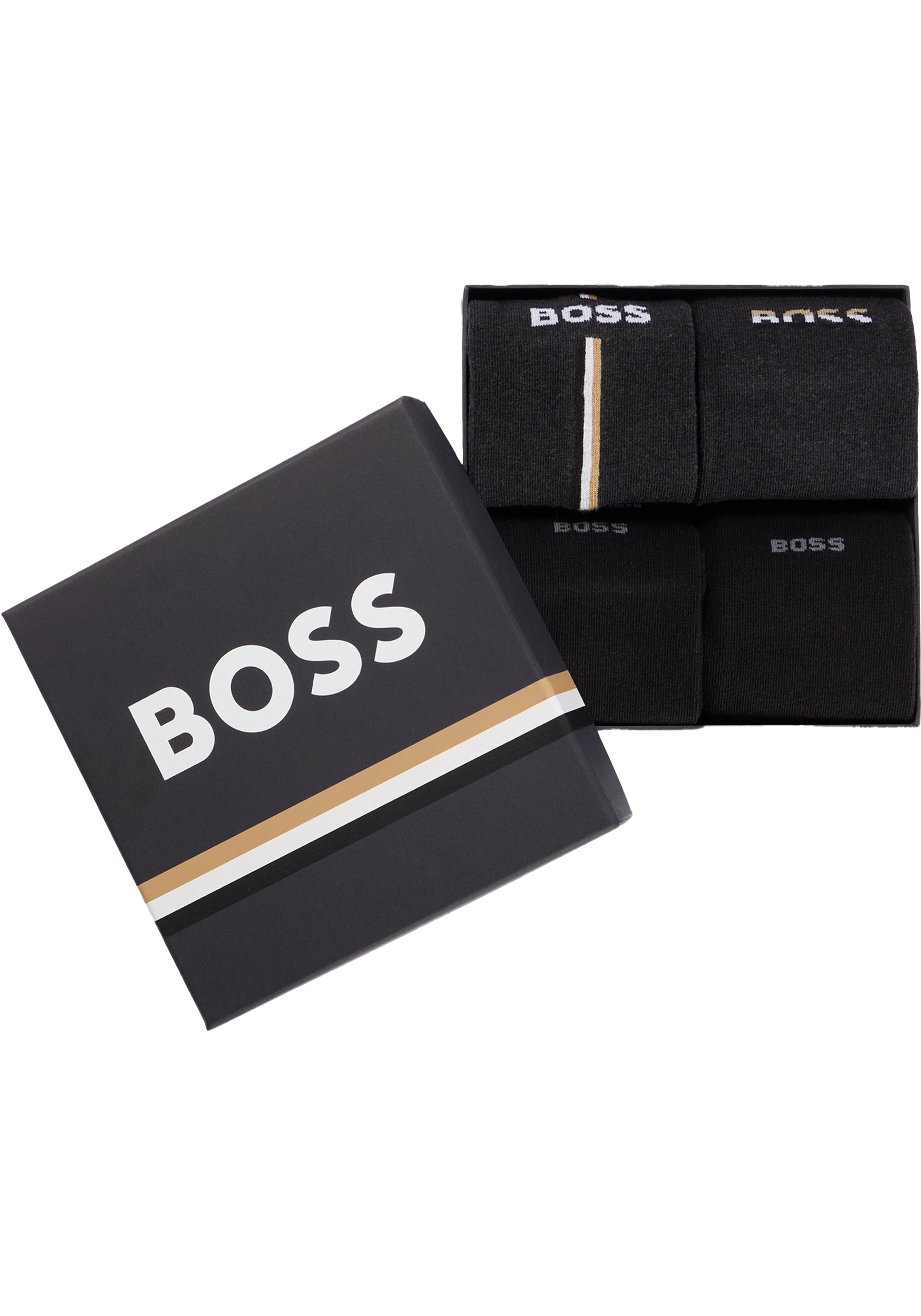HUGO BOSS cadeauset sokken, giftbox met 4 paar heren sokken, zwart en grijs