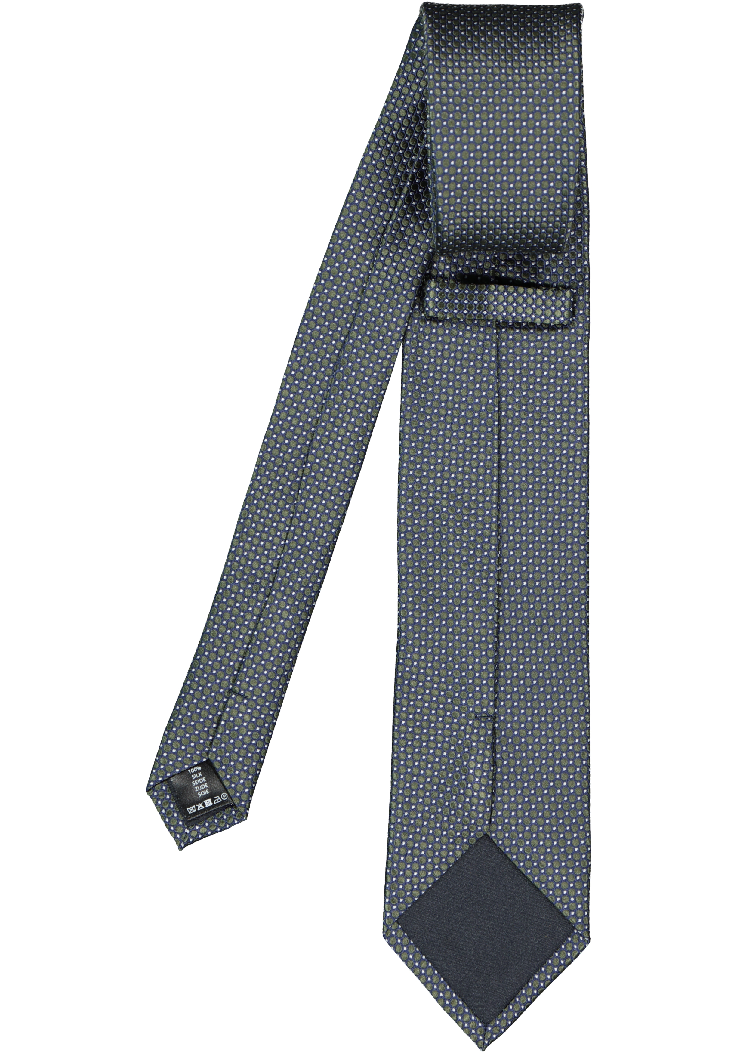 Michaelis  stropdas, zijde, blauw met olijfgroen en wit dessin