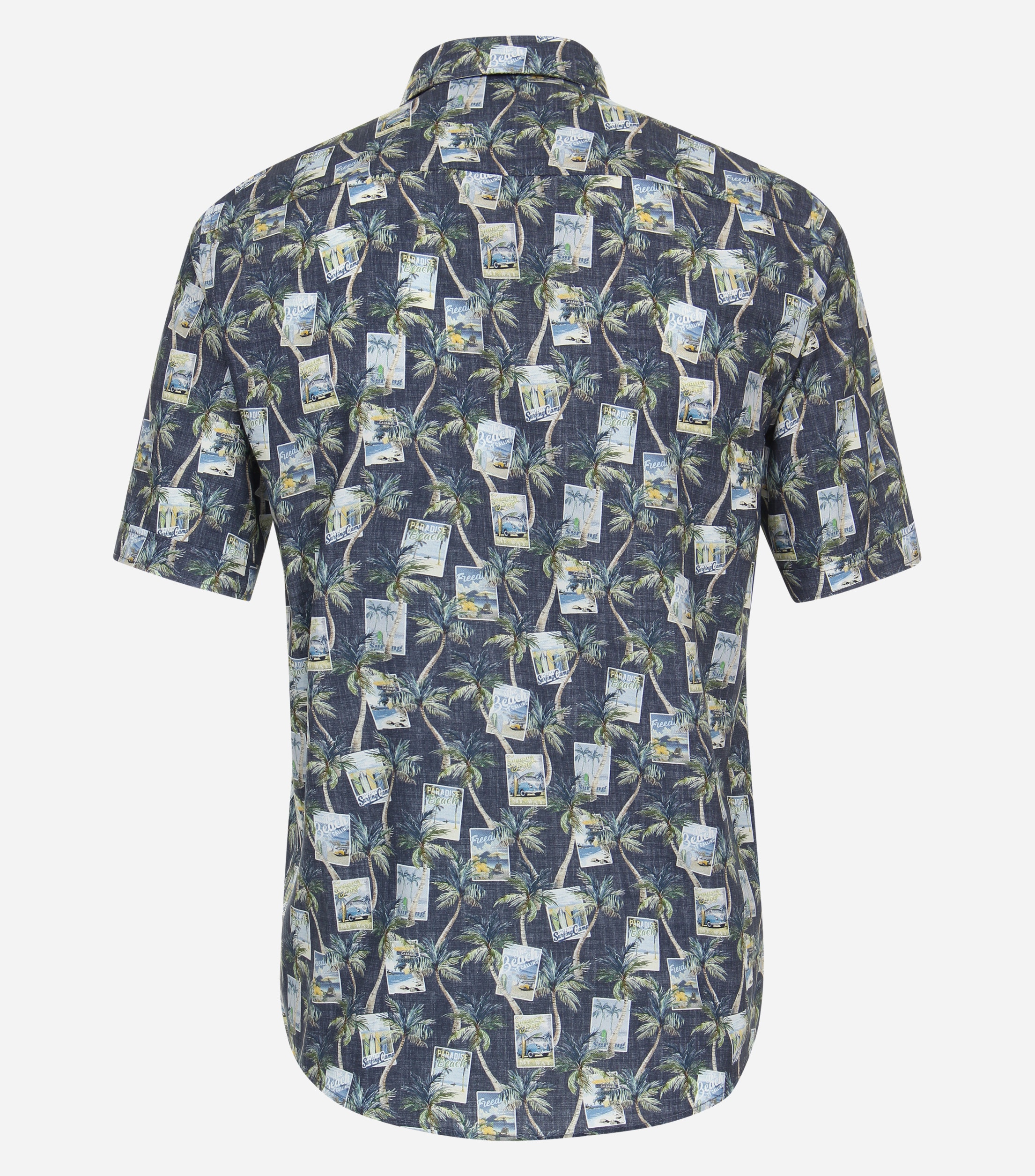 CASA MODA Sport casual fit overhemd, korte mouw, popeline, groen dessin