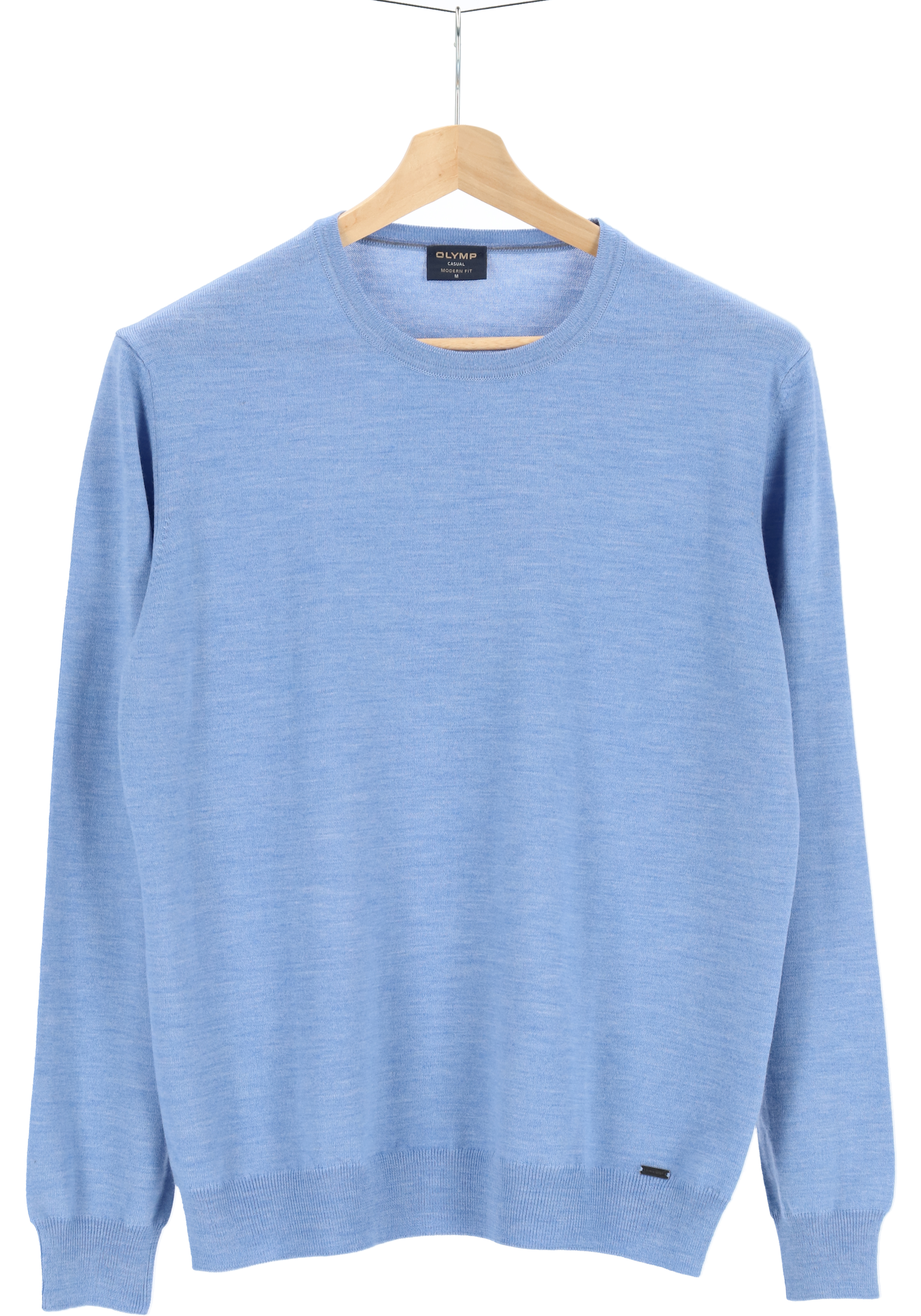 OLYMP modern fit trui wol, O-hals, lichtblauw