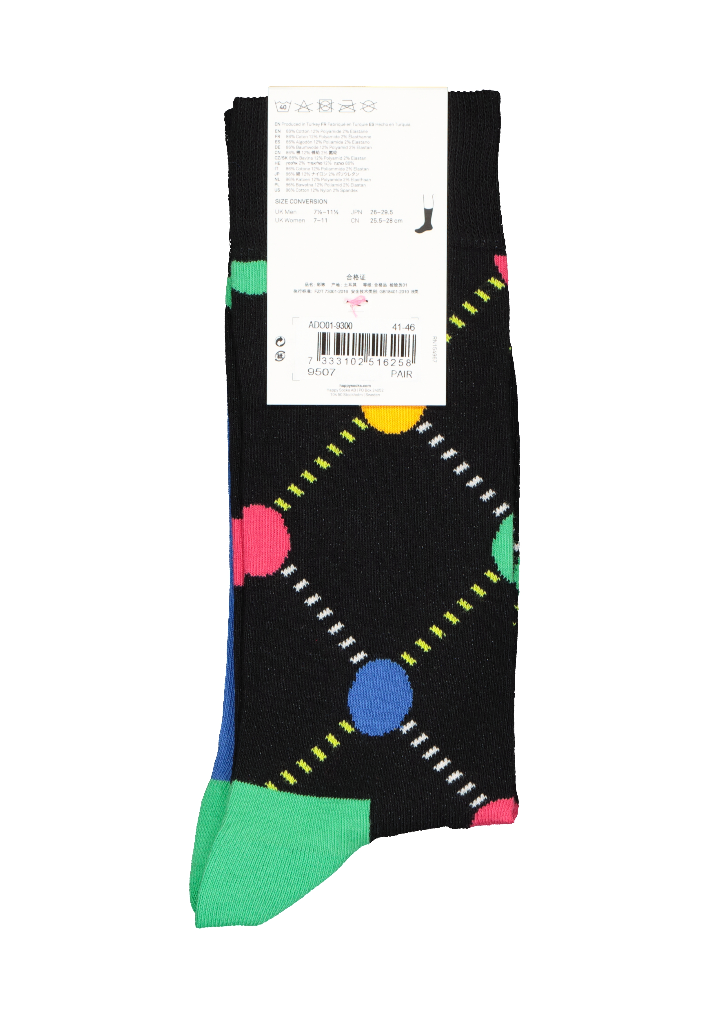 Happy Socks Argyle Dot Sock, zwart geruit met kleurtjes