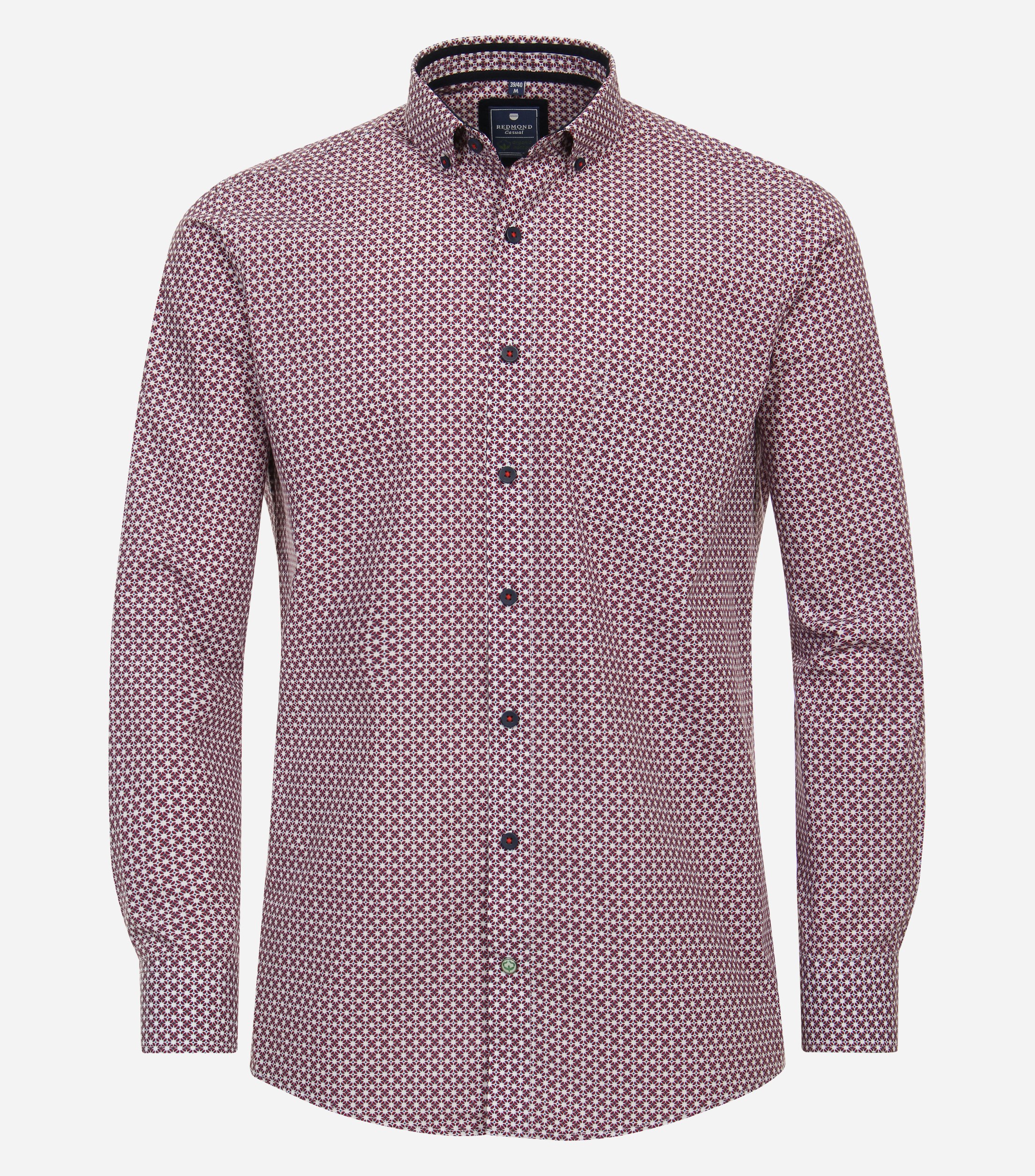 Redmond comfort fit overhemd, popeline, rood dessin