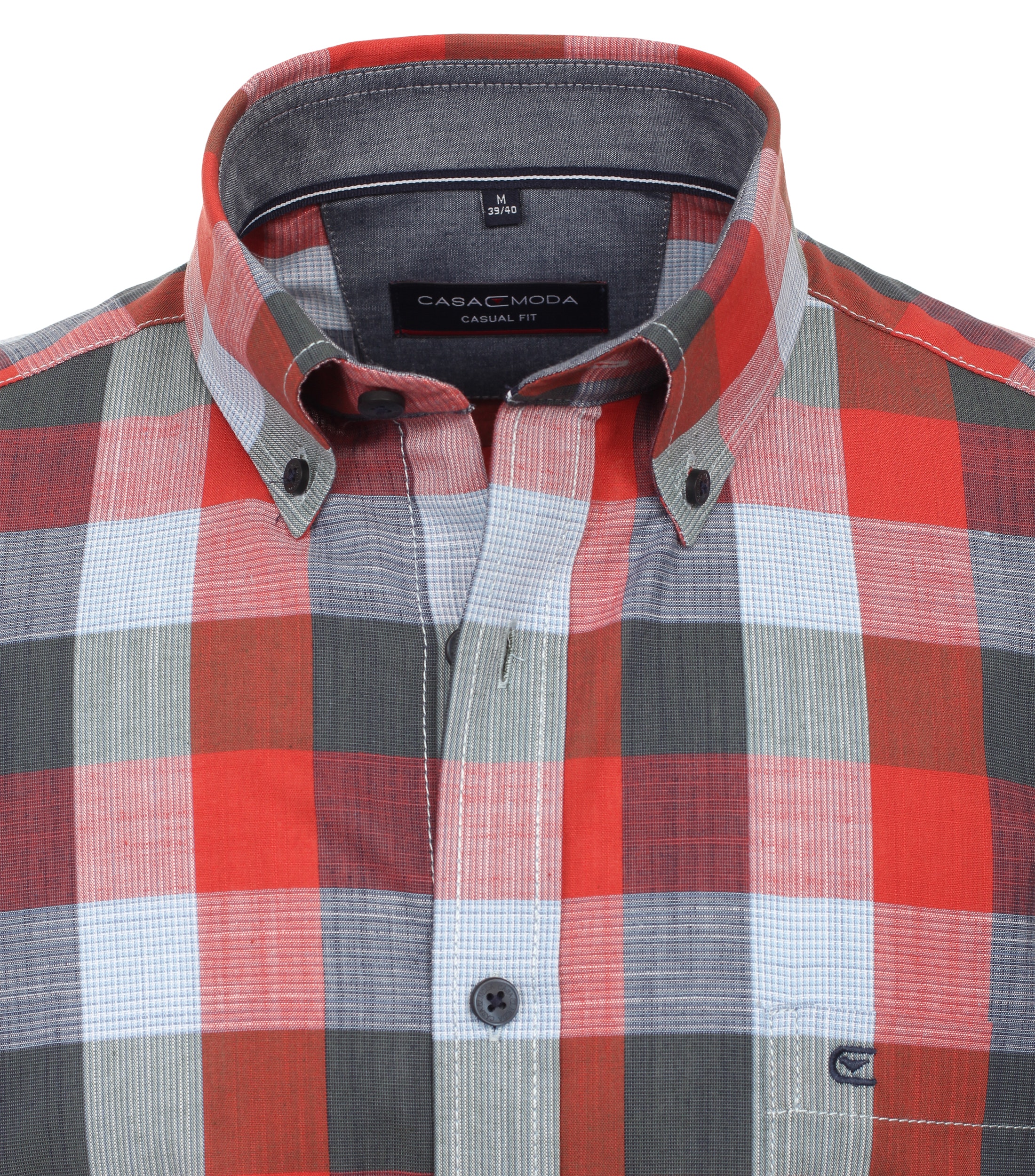 CASA MODA Sport casual fit overhemd, korte mouw, chambray, rood geruit - 944267200-400