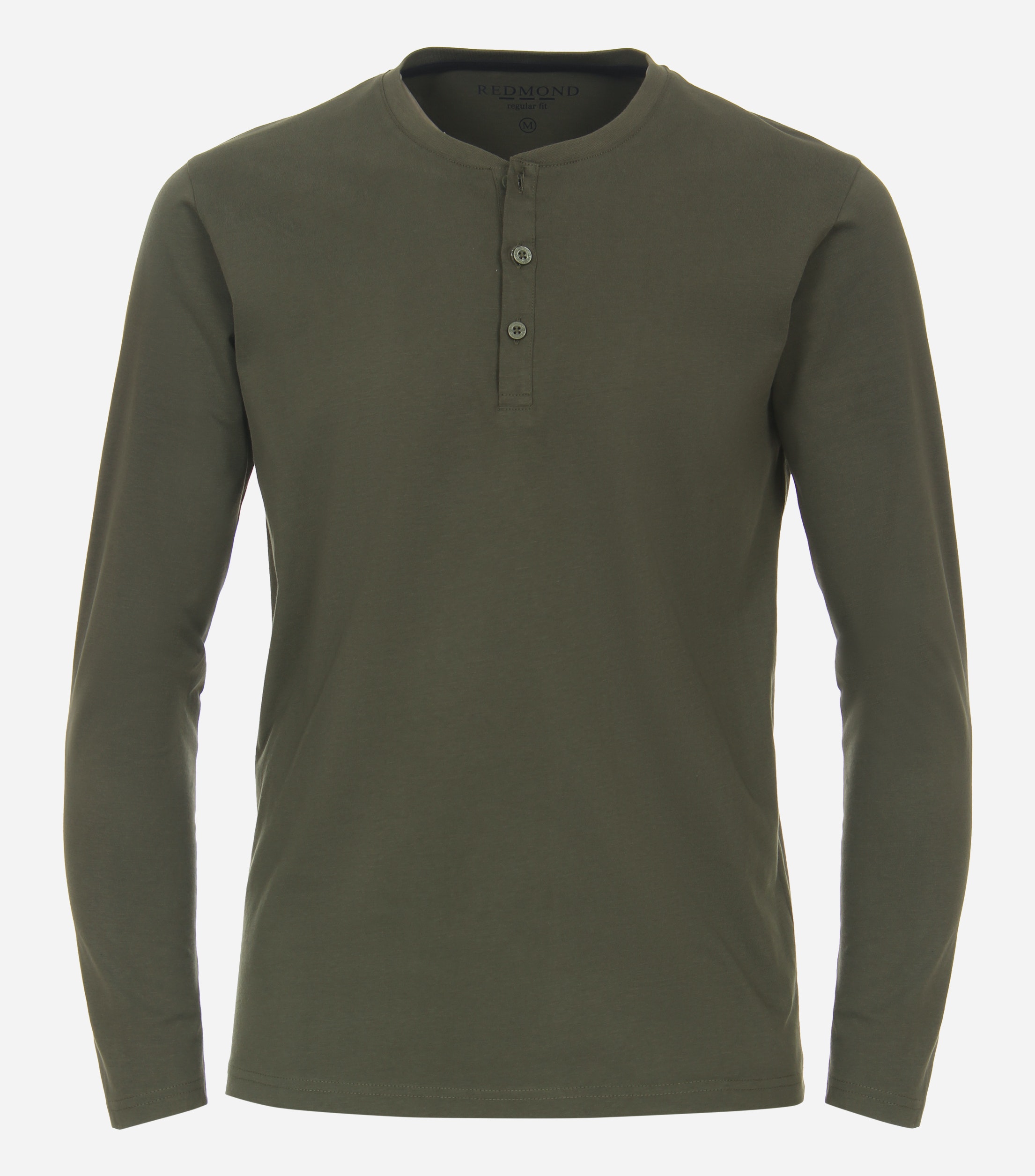 Redmond regular fit T shirt lange mouw O hals met knoopsluiting groen