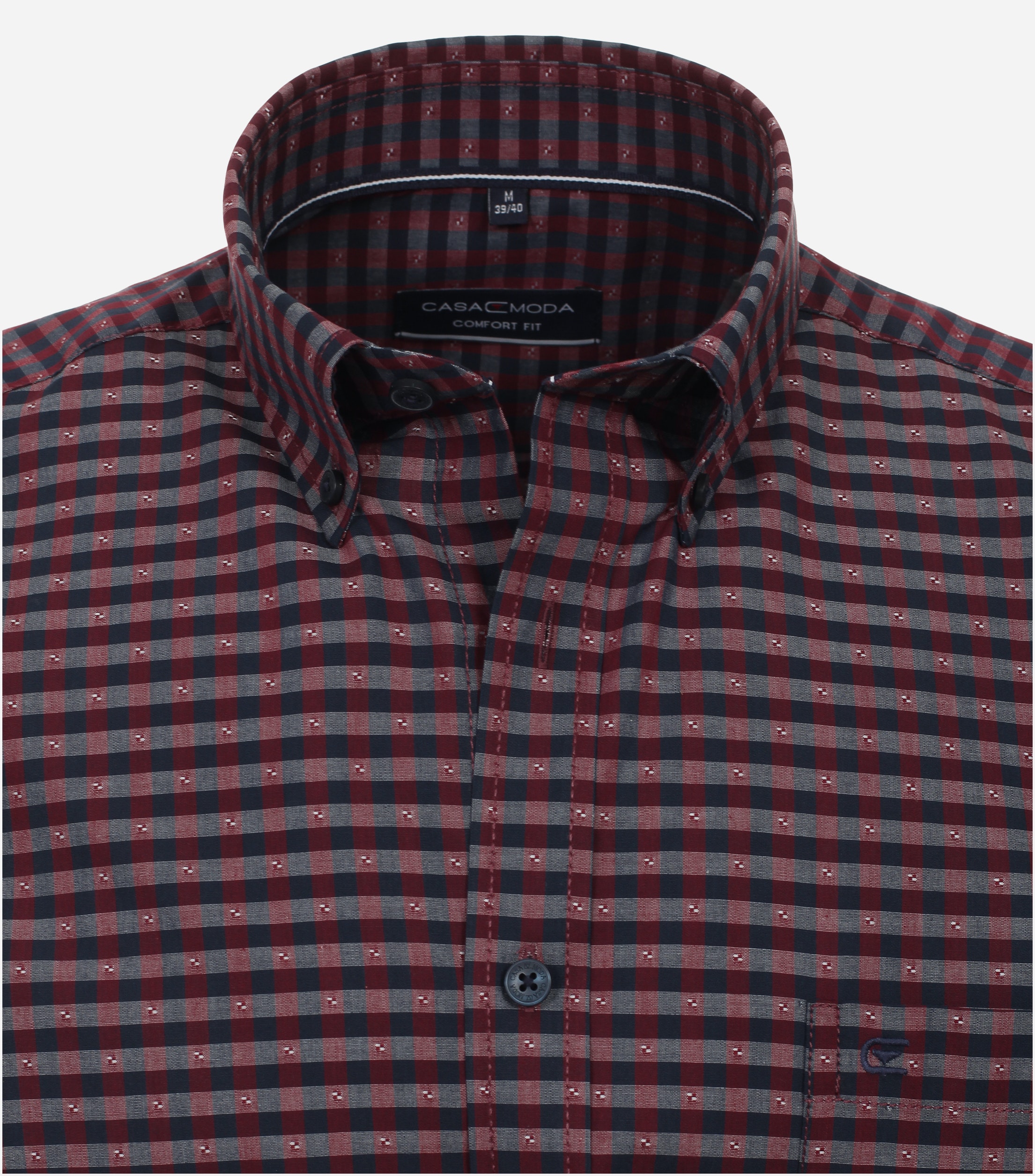 CASA MODA Sport comfort fit overhemd, korte mouw, dobby, rood geruit