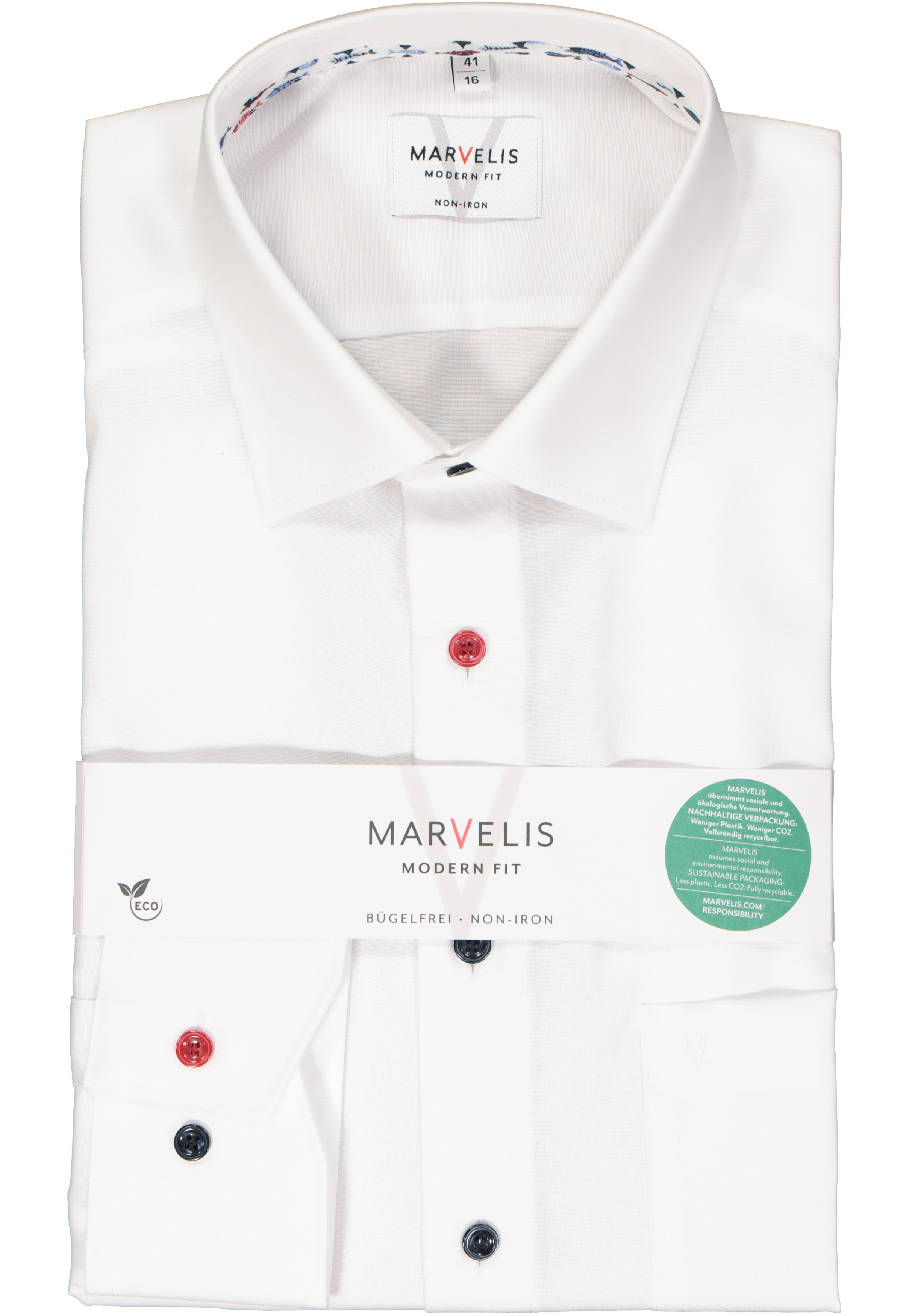 MARVELIS modern fit overhemd, popeline, wit