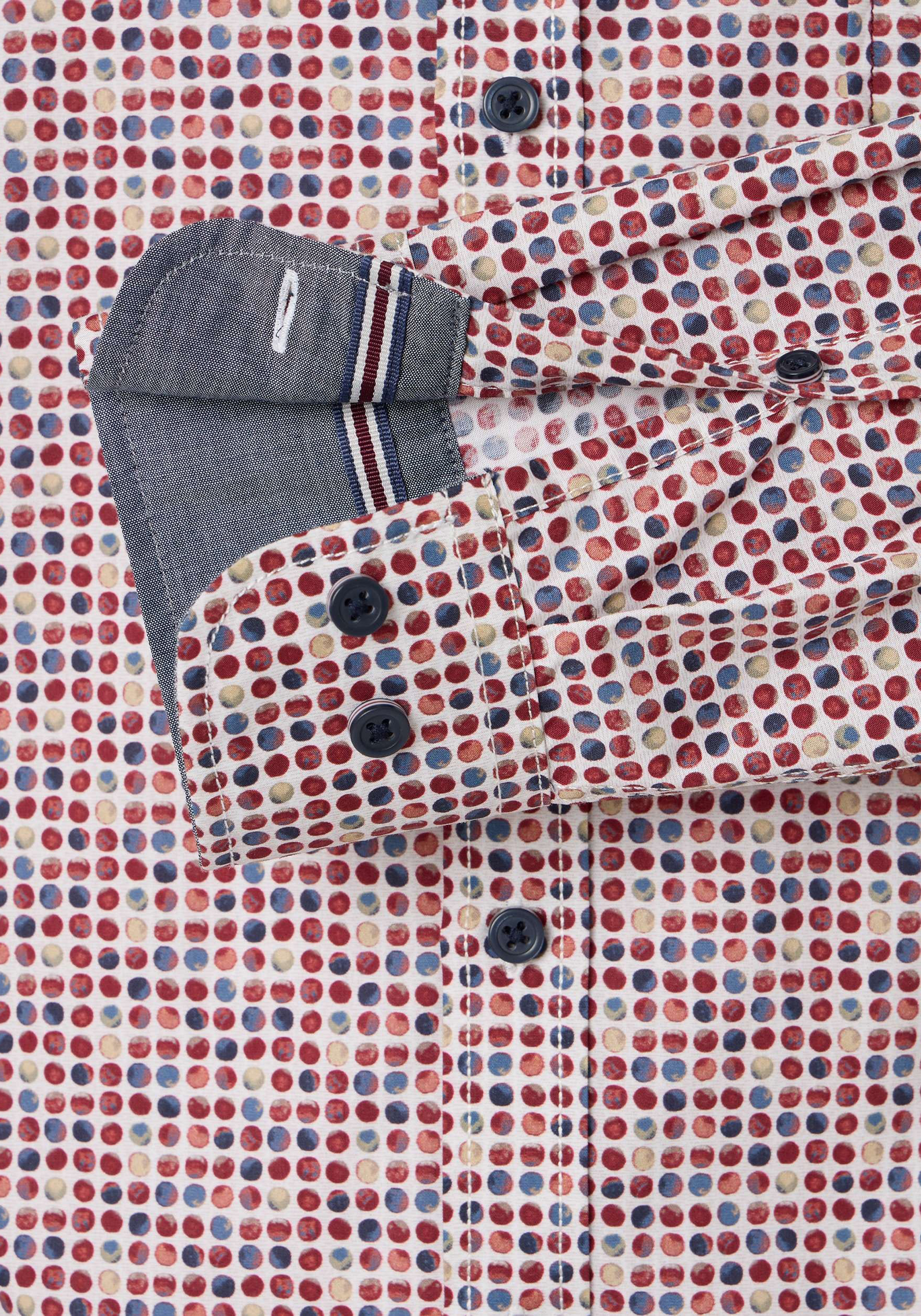 CASA MODA Sport casual fit overhemd, popeline, wit met rood en blauw balletjes dessin
