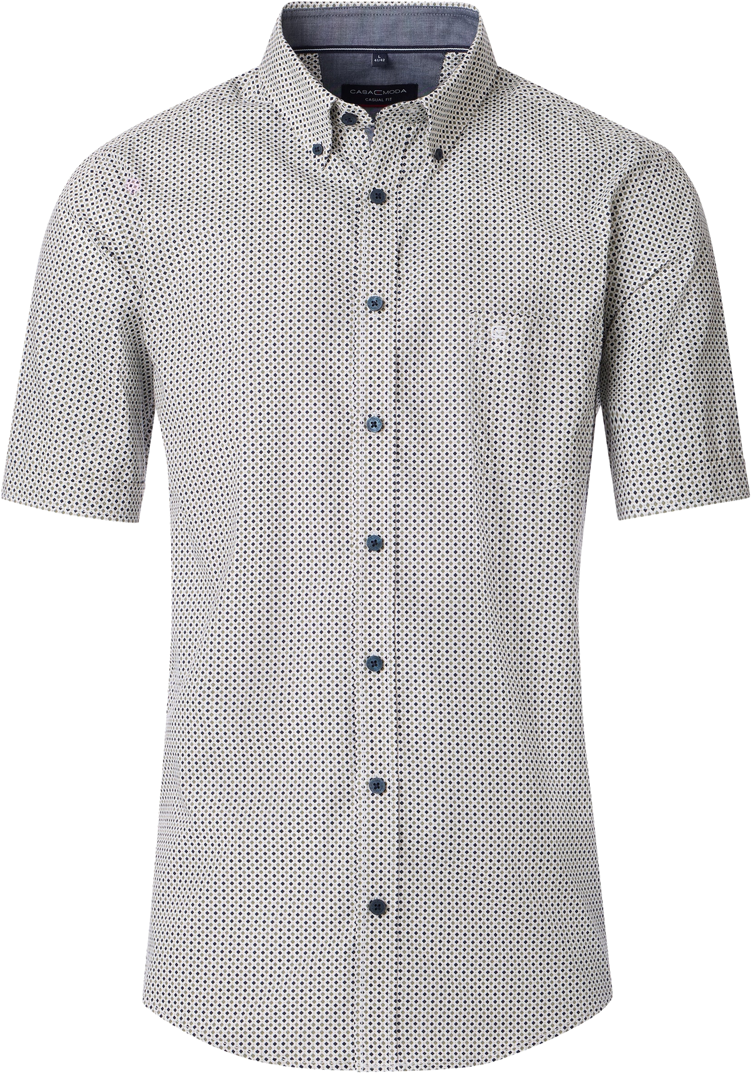 CASA MODA Sport casual fit overhemd, korte mouw, twill, wit met groen en blauw dessin