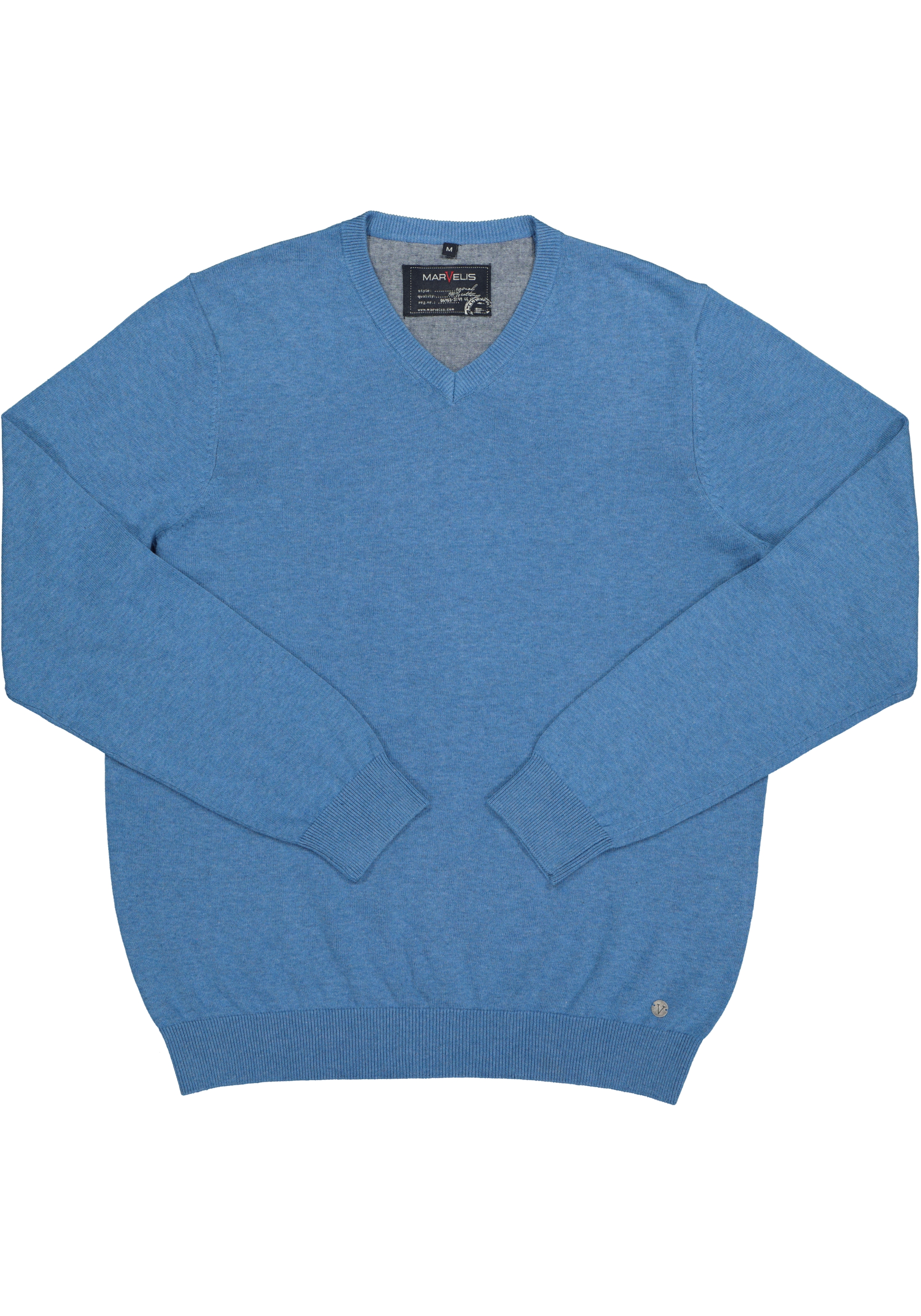 MARVELIS modern fit trui katoen, V-hals, lichtblauw