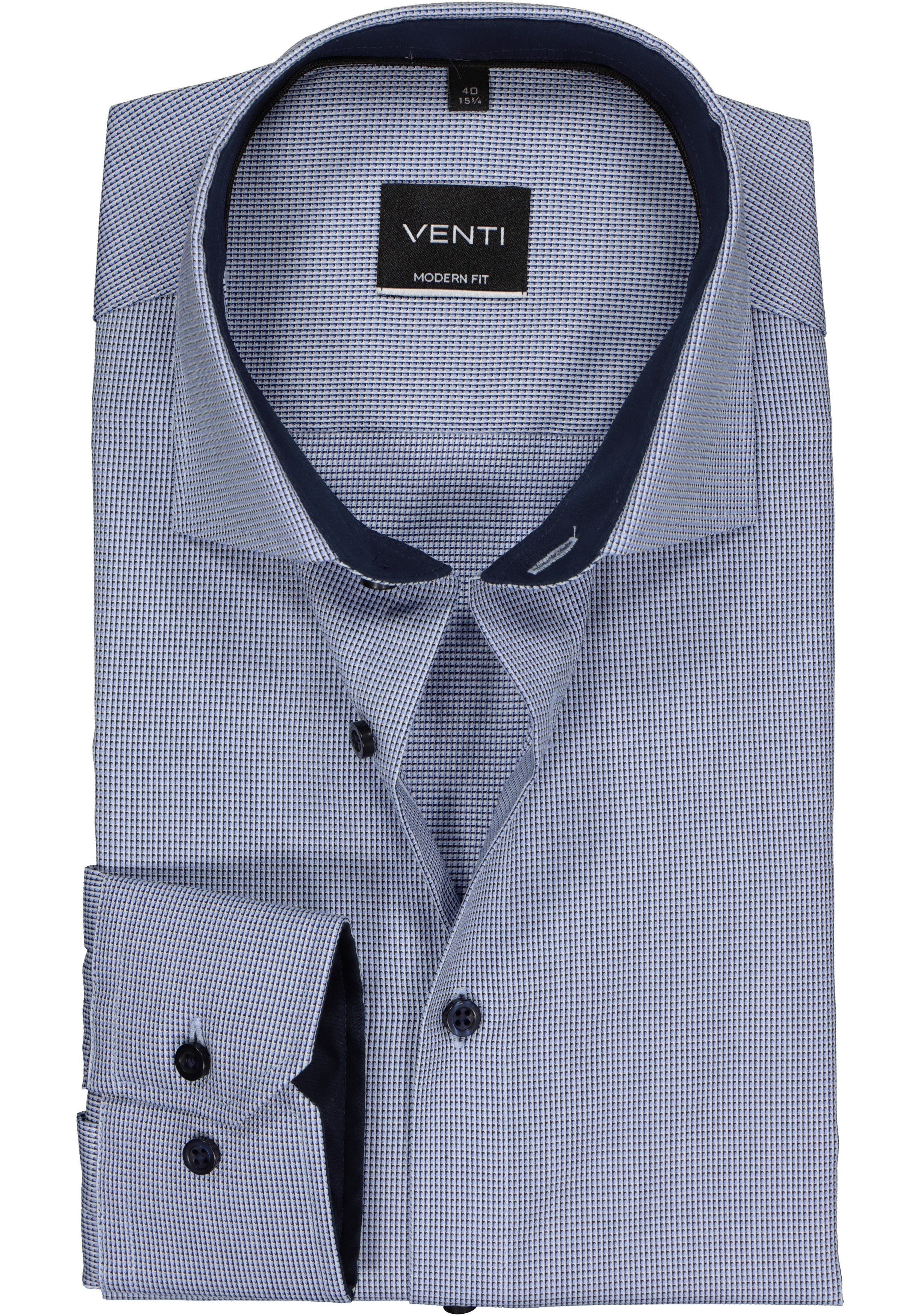 VENTI modern fit overhemd, blauw dessin structuur (contrast)