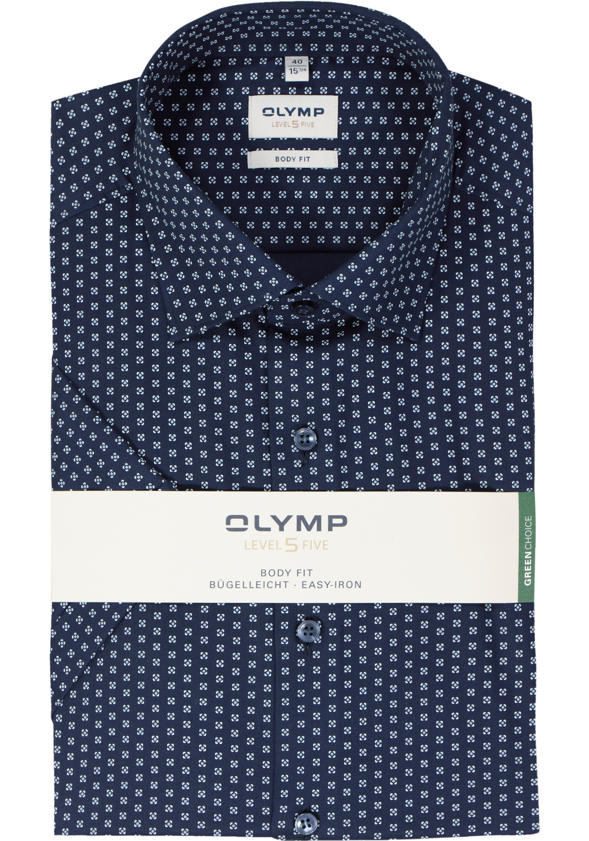 OLYMP Level 5 body fit overhemd, dobby, donkerblauw met wit en lichtblauw dessin