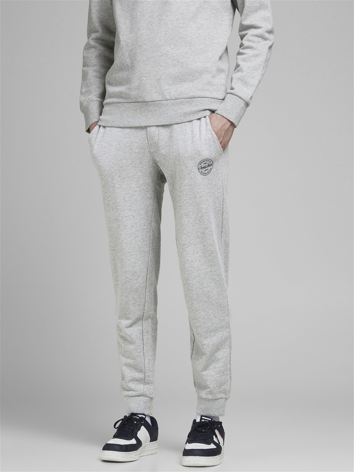 JACK & JONES Gordon Shark Sweat Pants regular fit, heren joggingbroek, lichtgrijs melange