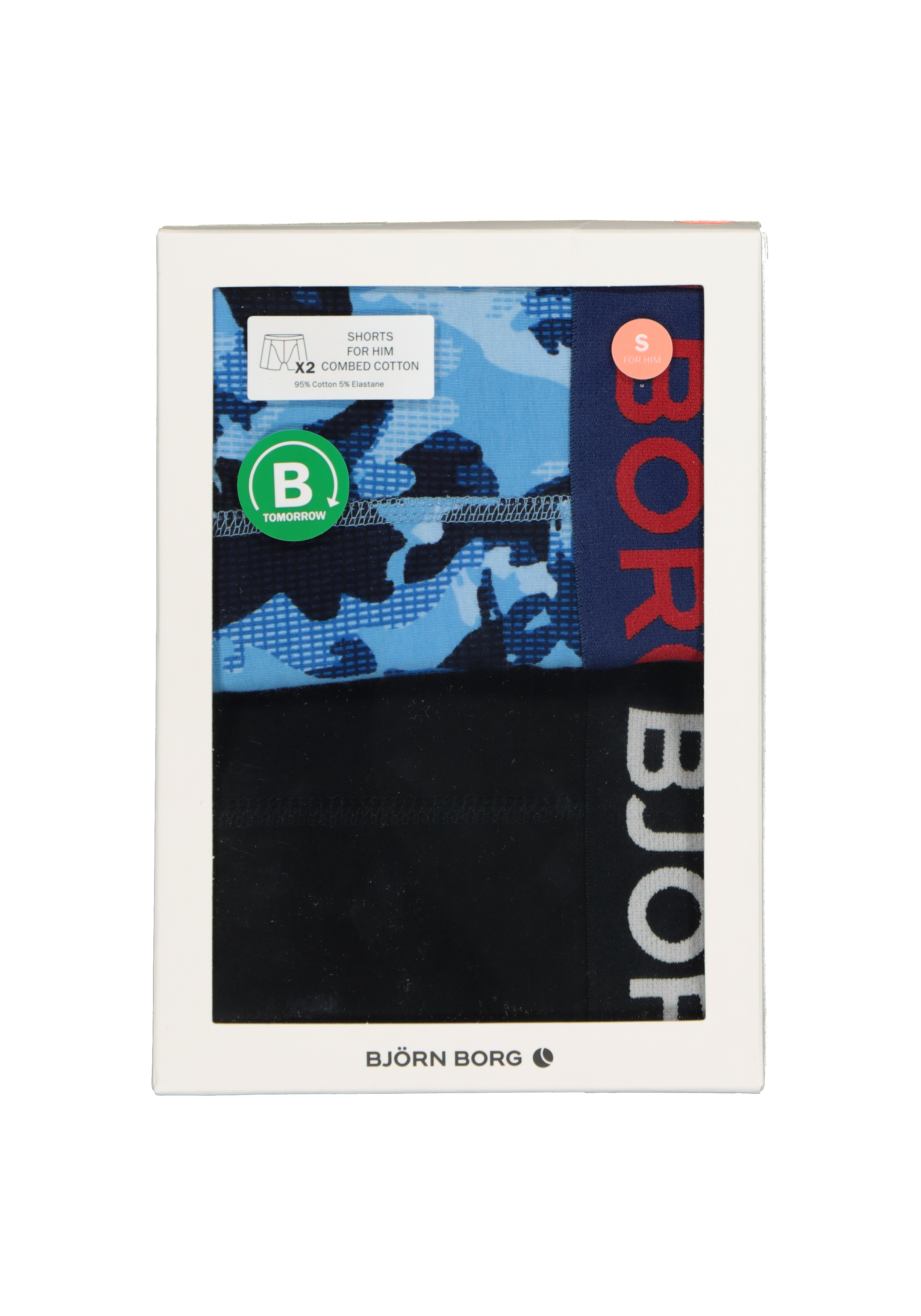 Bjorn Borg Cotton Stretch Shorts (2-pack), heren boxers normale lengte, zwart en print