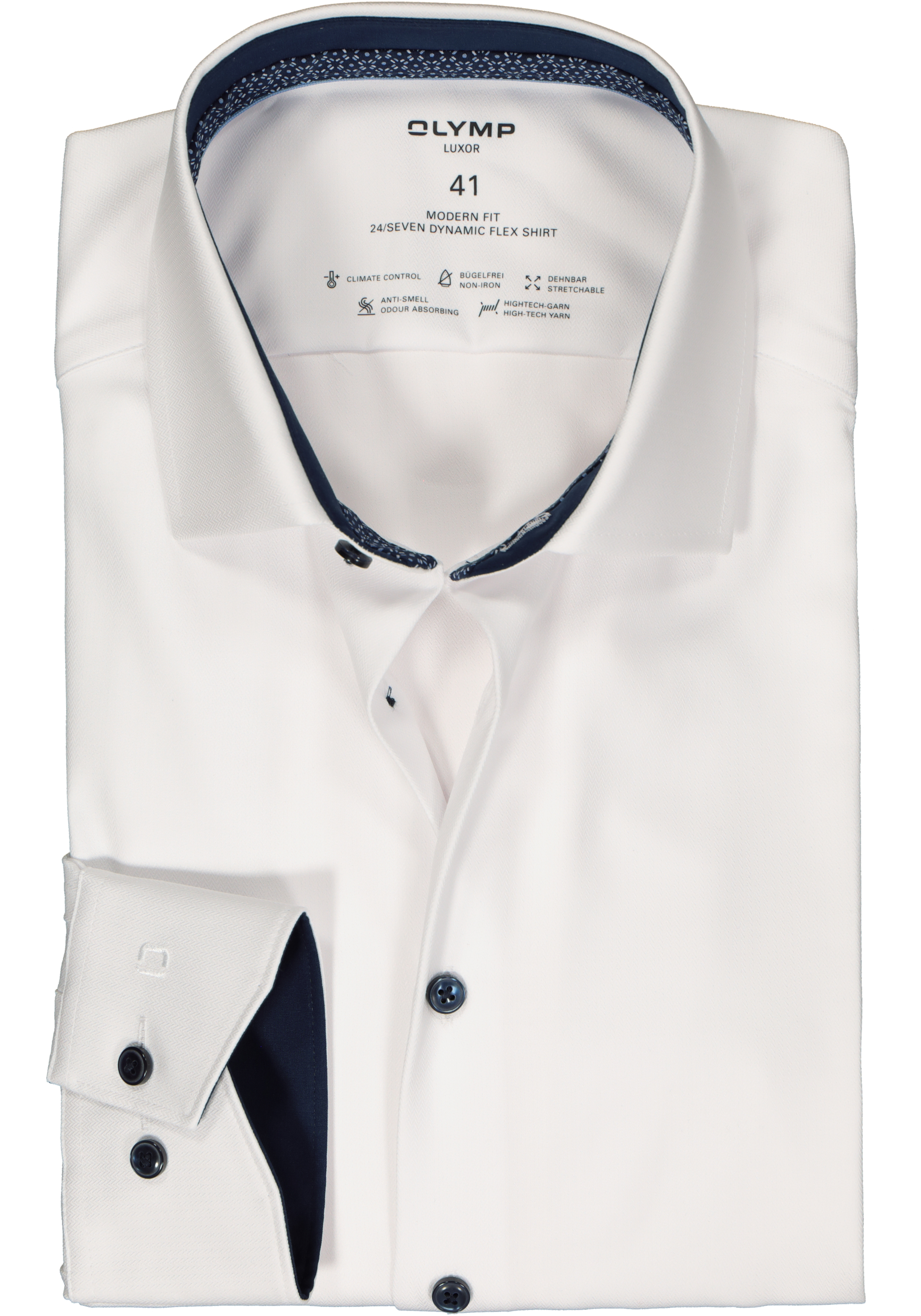 OLYMP 24/7 modern fit overhemd, herringbone, wit (contrast)