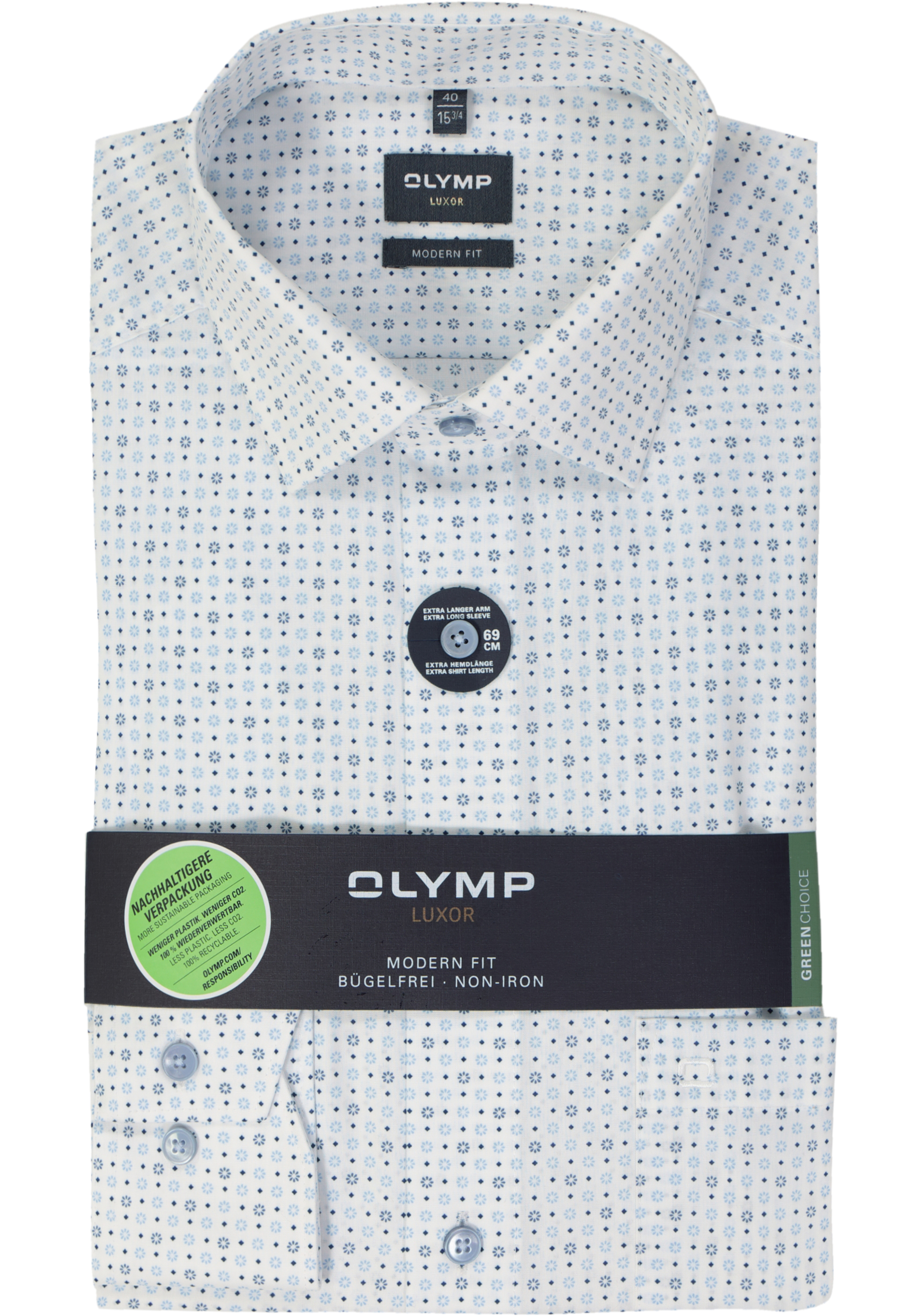 OLYMP modern fit overhemd, mouwlengte 7, popeline, wit dessin