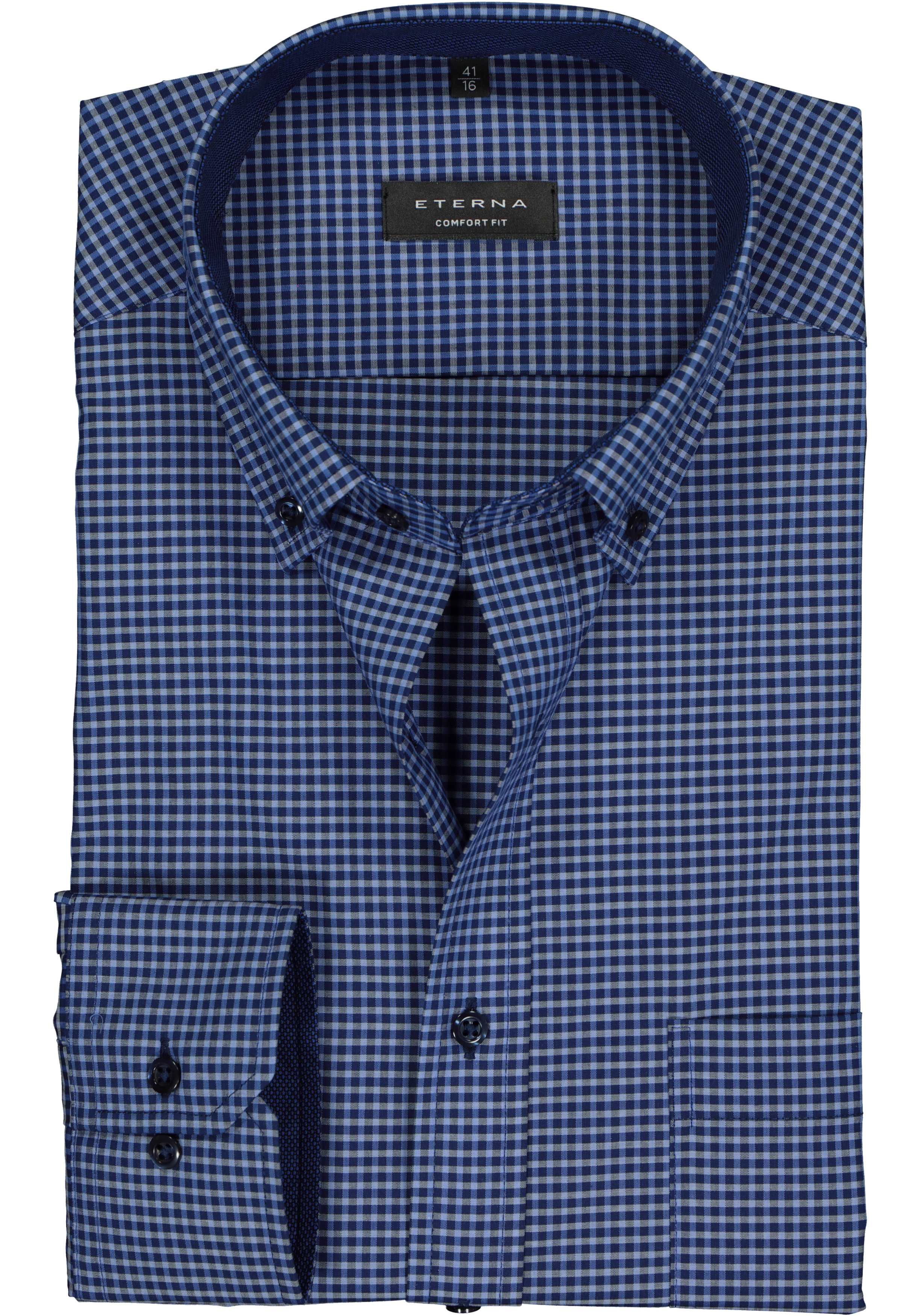 ETERNA comfort fit overhemd, poplin heren overhemd, blauw geruit (contrast)