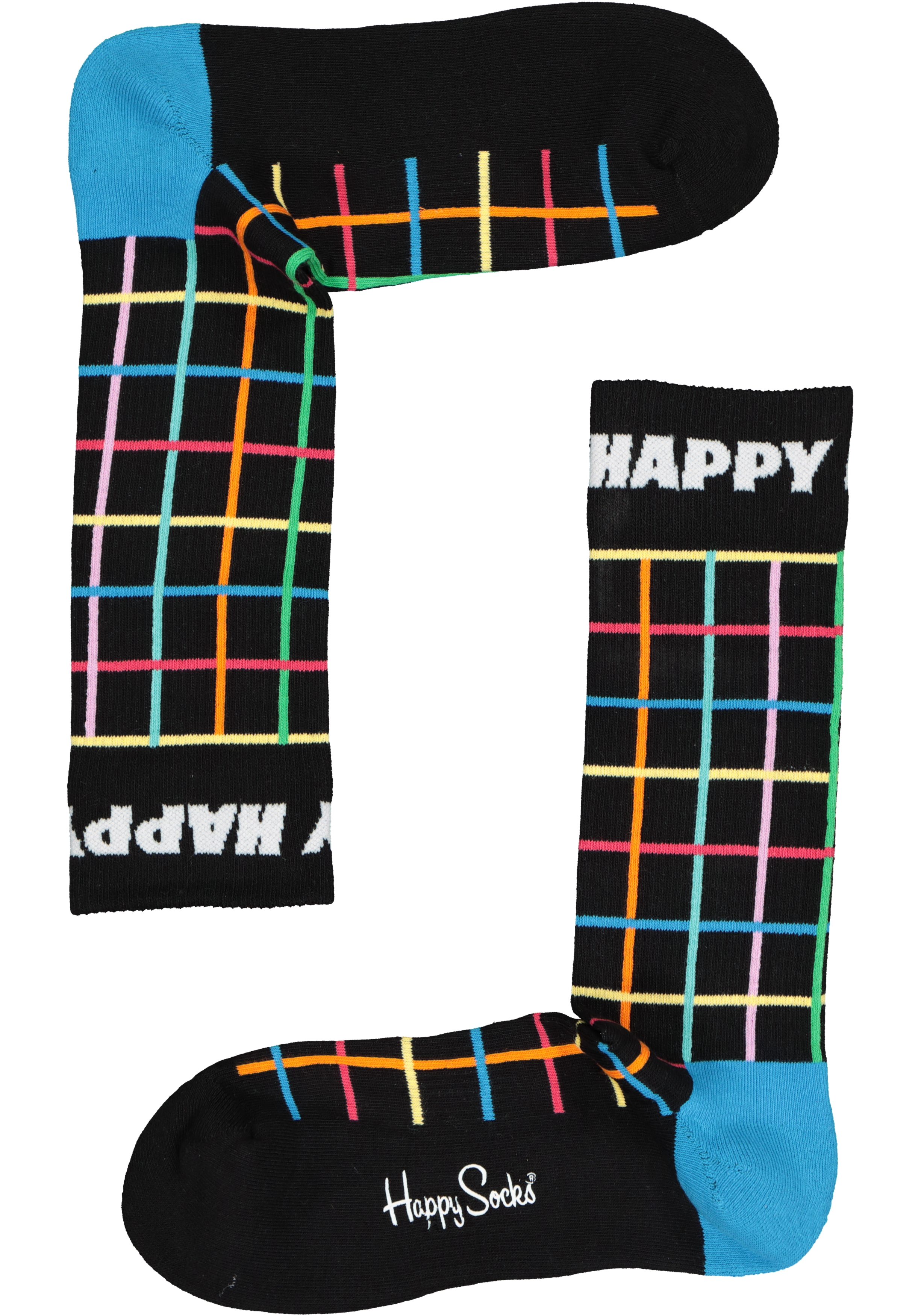 Happy Socks Color Grid Crew Sock, zwart met kleurtjes geruit