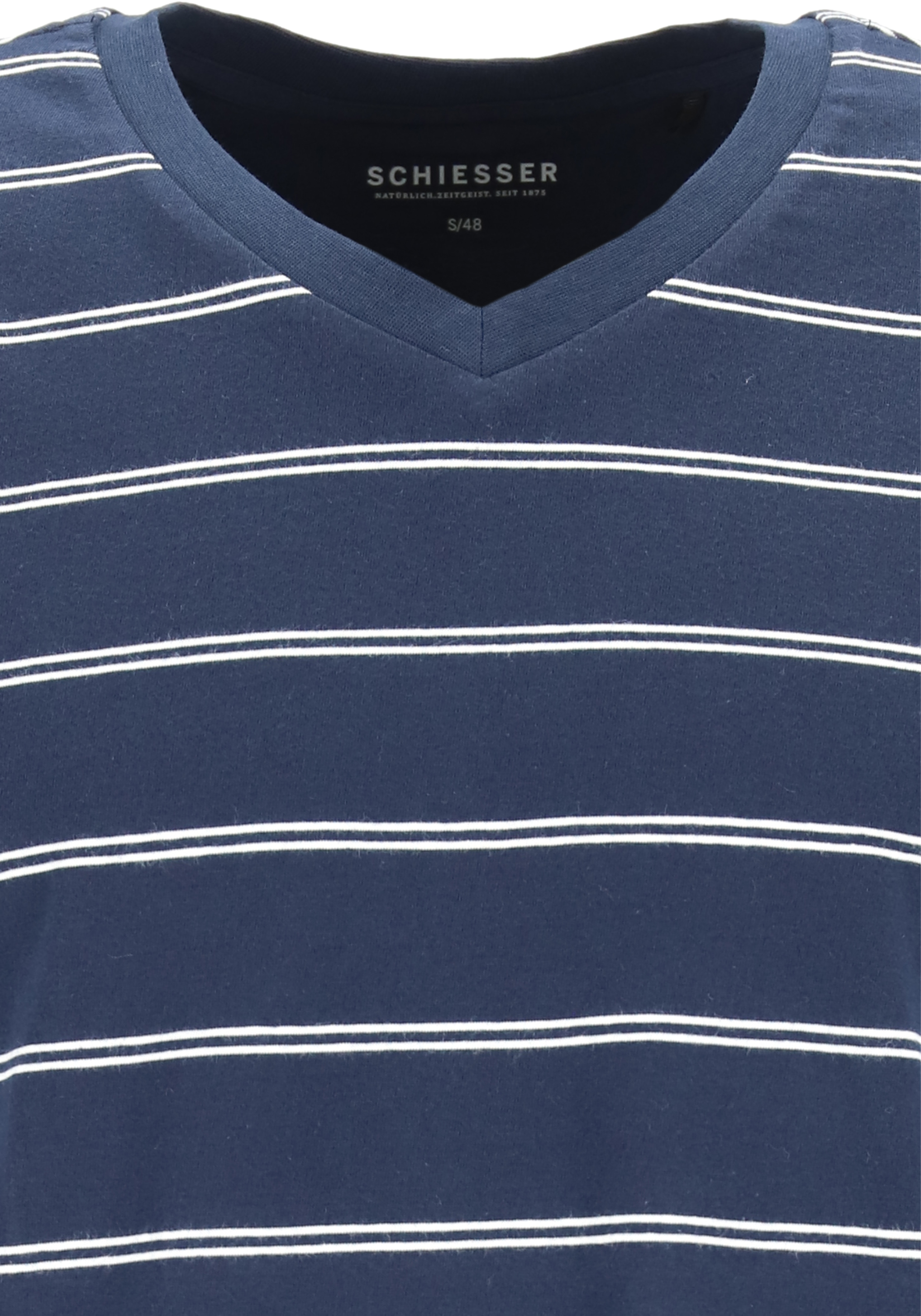 SCHIESSER heren shortama, V-hals, blauw met wit gestreept