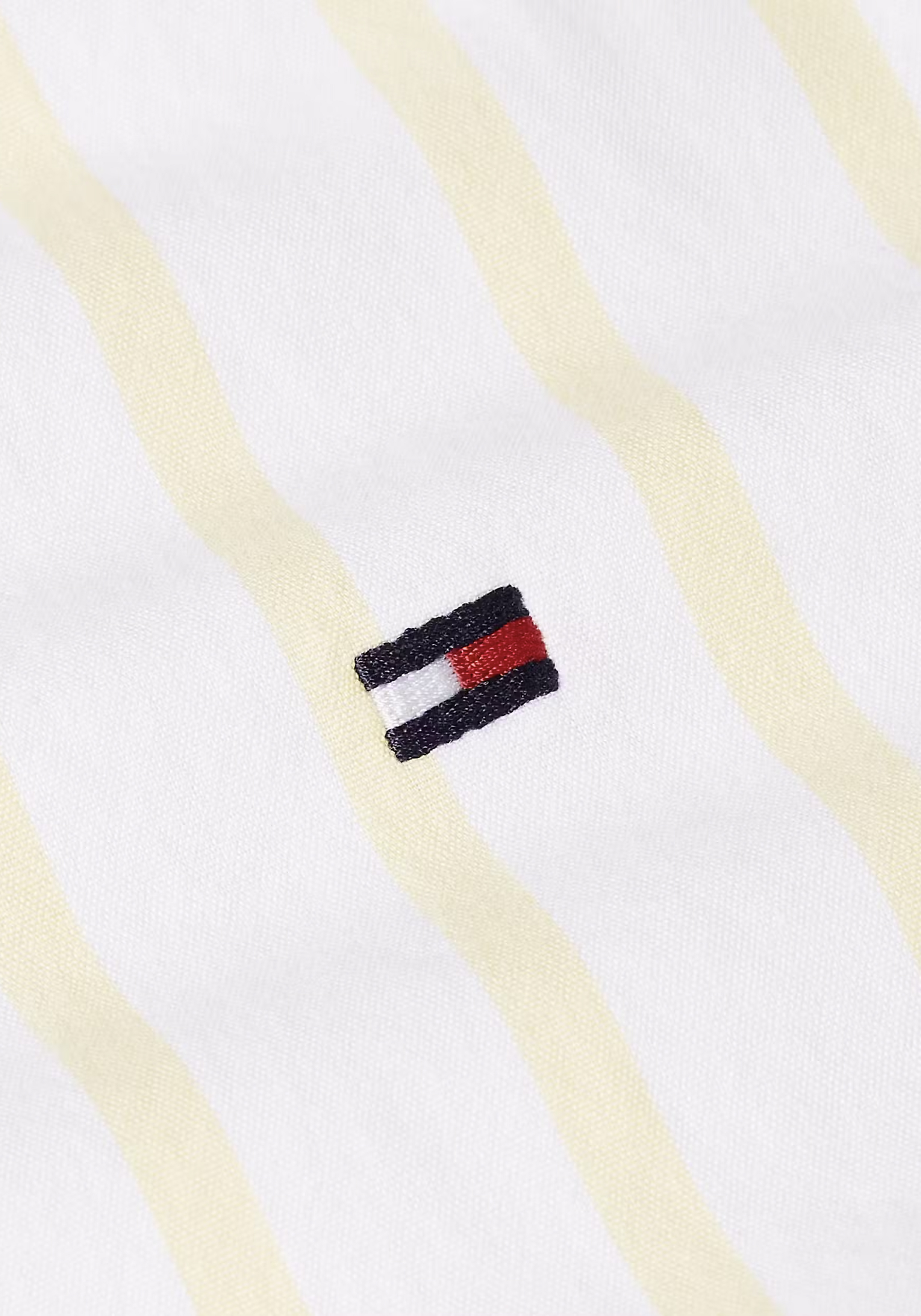 Tommy Hilfiger Flex Poplin Regular Fit Shirt, korte mouw, popeline, wit met geel gestreept