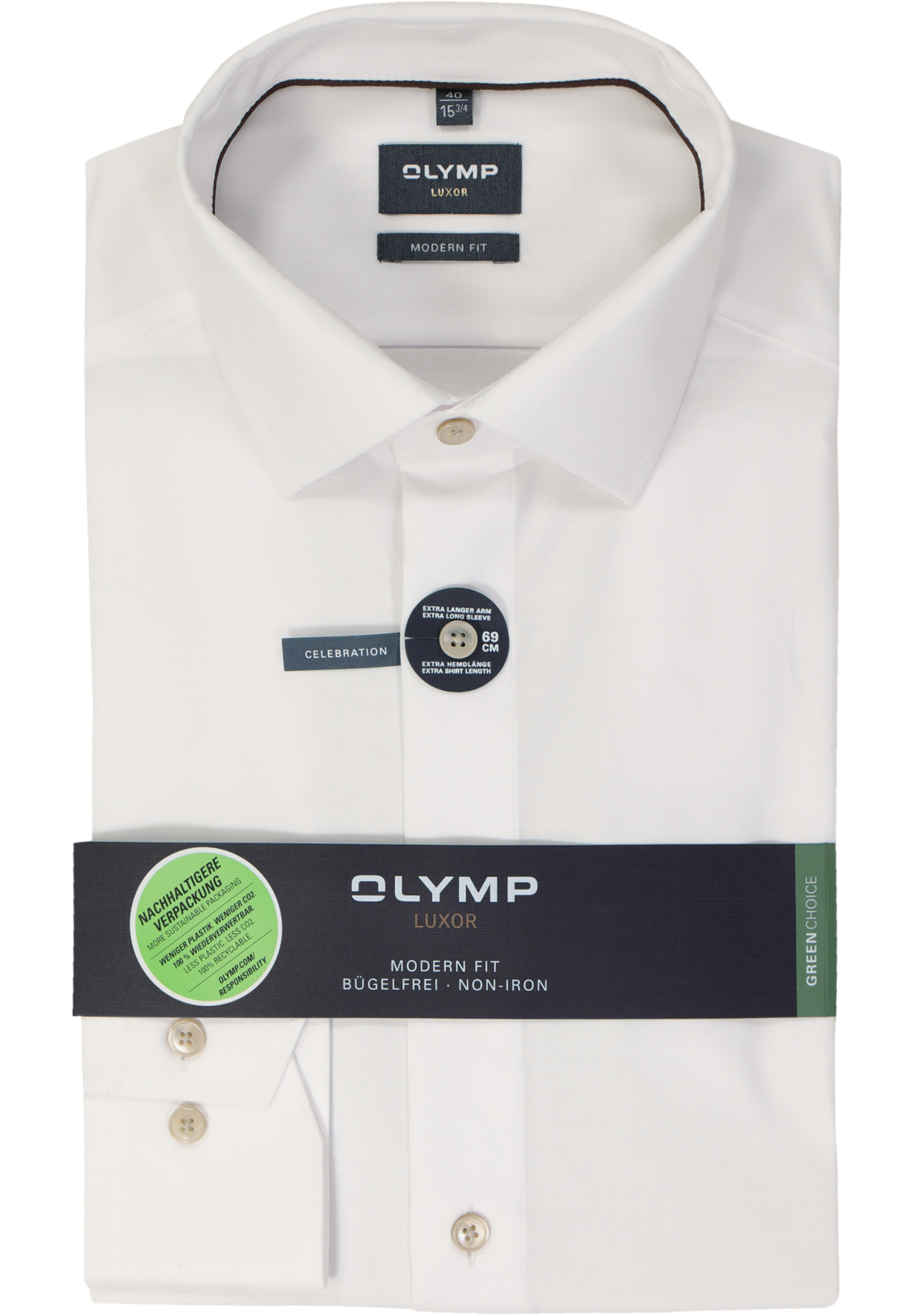 OLYMP modern fit overhemd, mouwlengte 7, structuur, wit