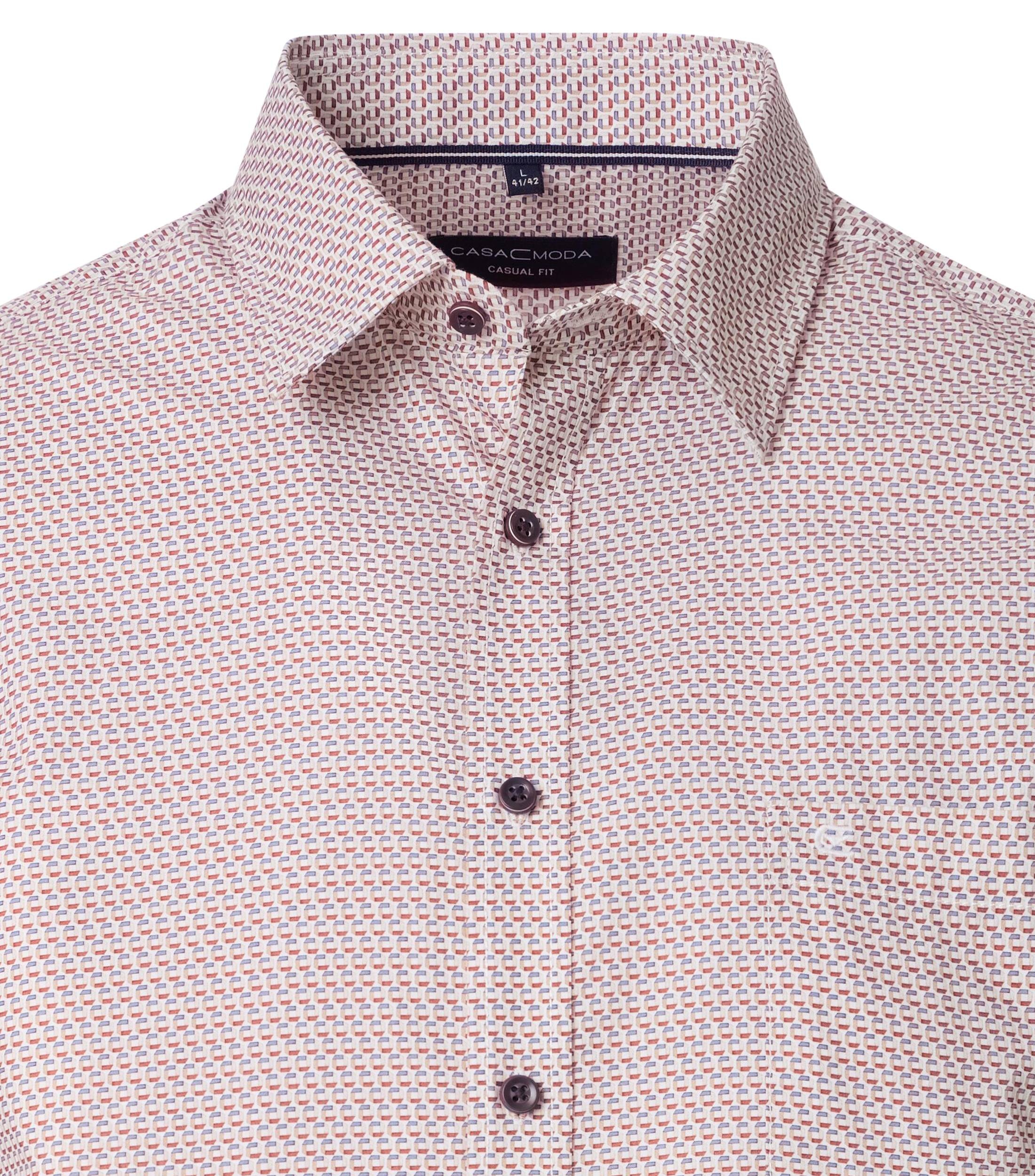 CASA MODA Sport casual fit overhemd, popeline, wit met rood en beige dessin