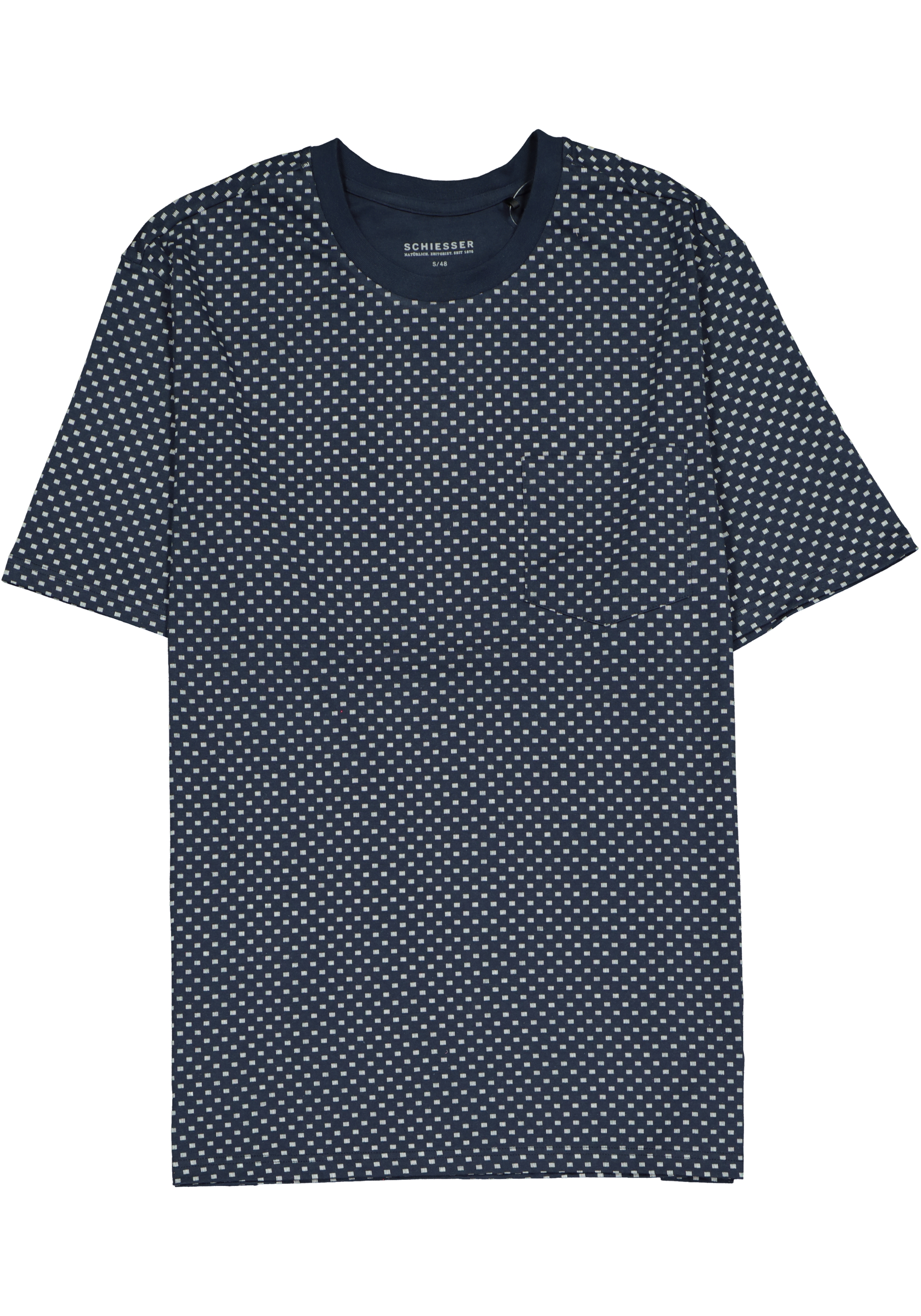SCHIESSER heren shortama, O-hals, blauw met wit dessin