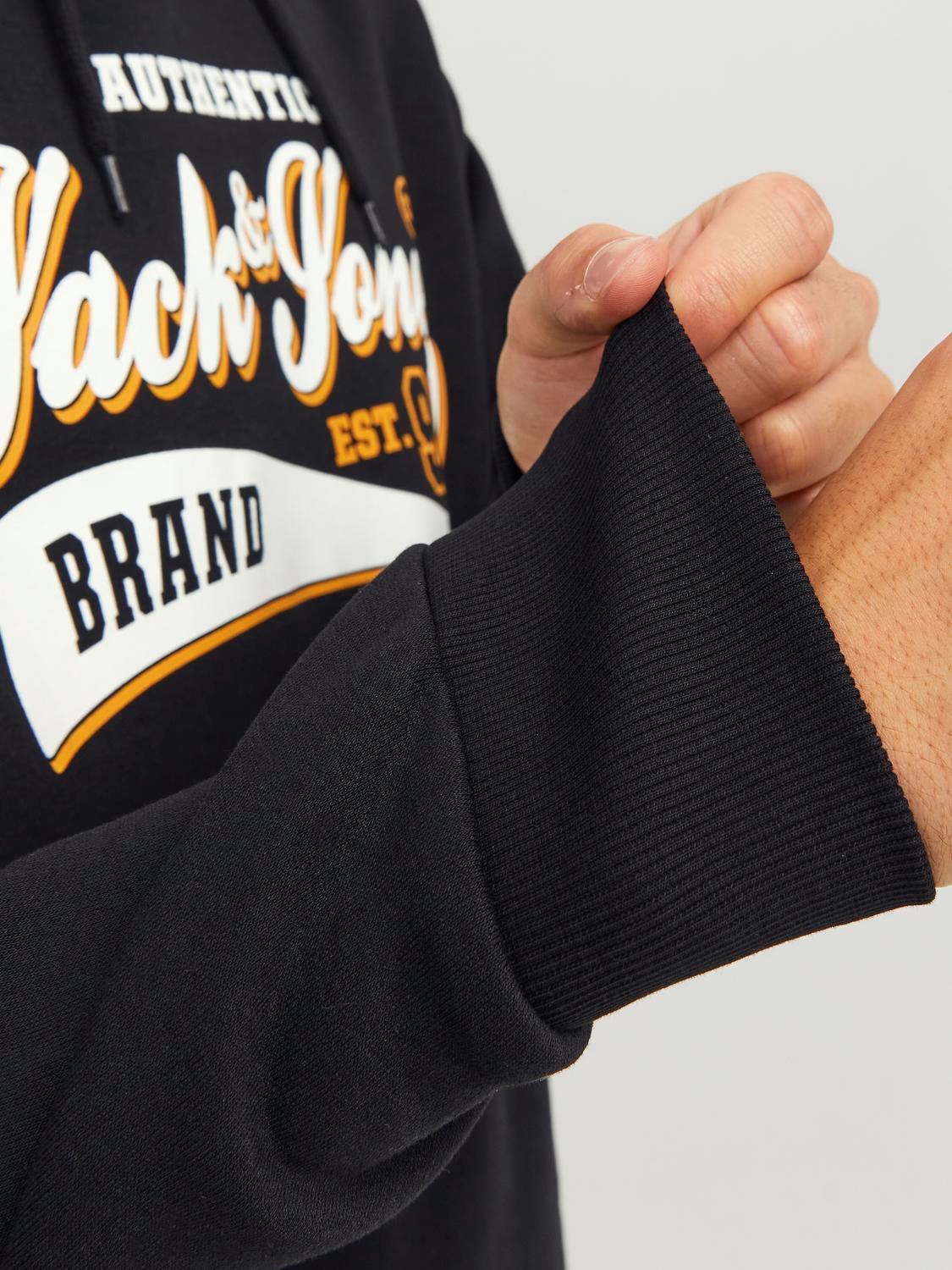 JACK & JONES Logo sweat hood regular fit, heren hoodie katoenmengsel met capuchon, zwart