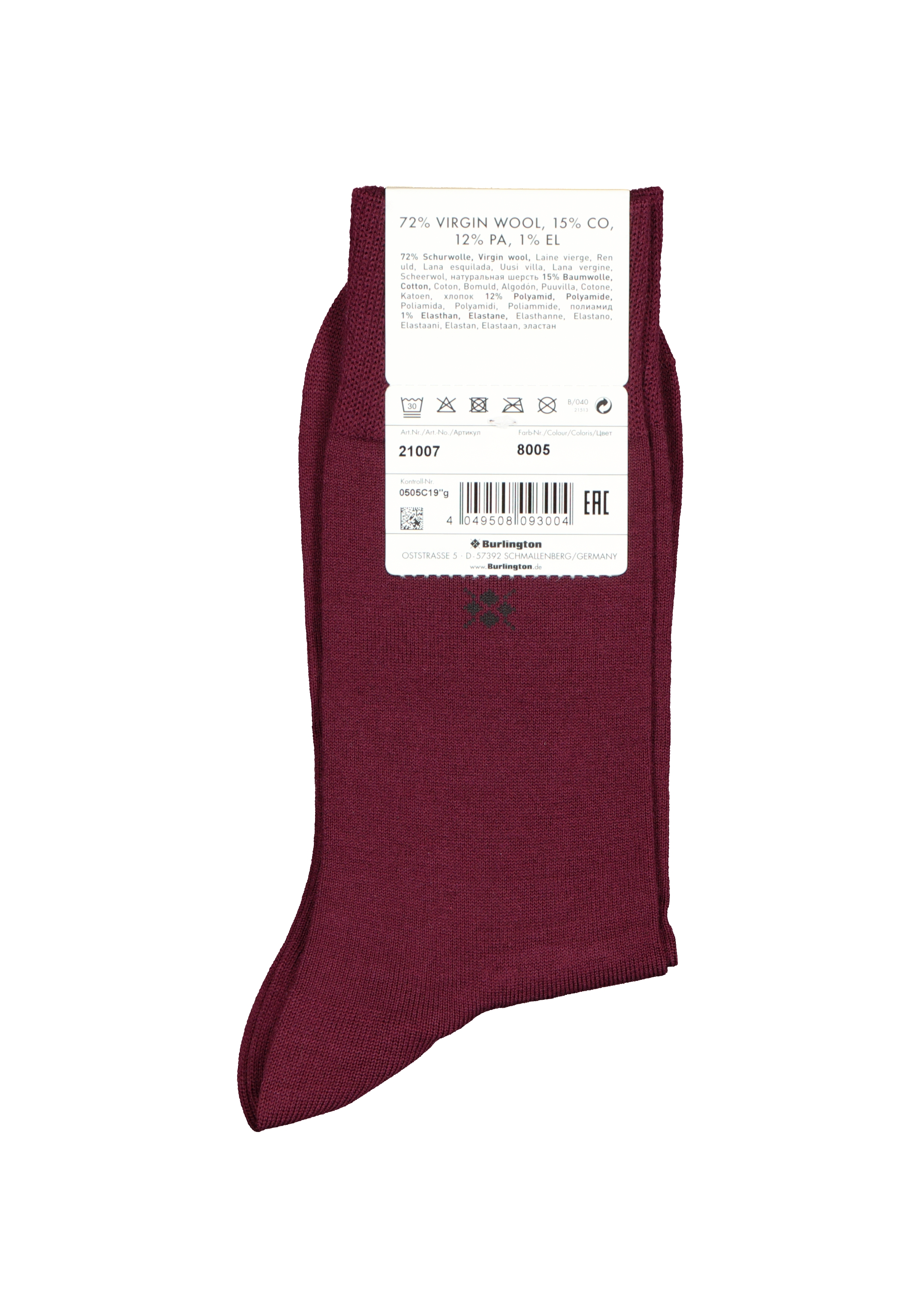 Burlington Leeds herensokken, wol, merlot donkerrood