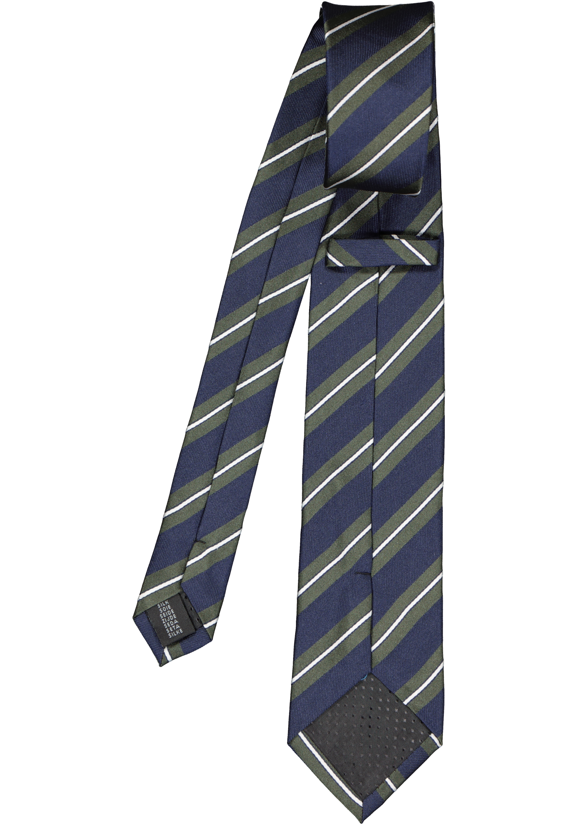 Michaelis  stropdas, zijde, blauw met groen en wit gestreept
