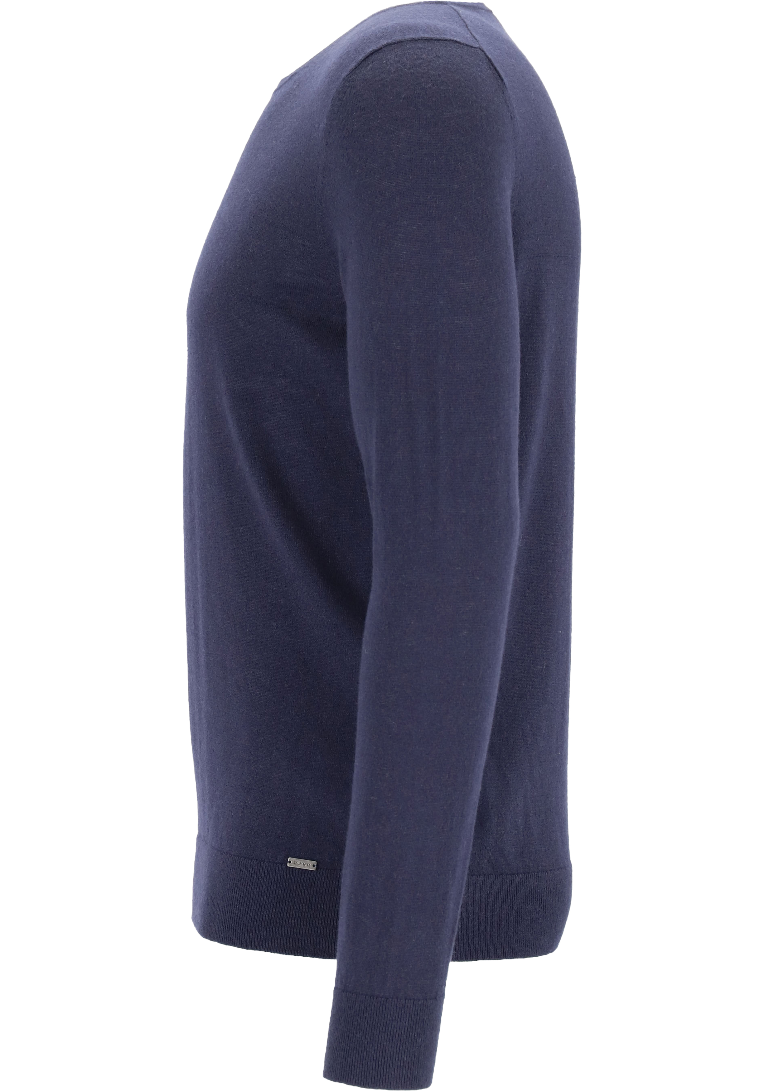 OLYMP Level 5 body fit trui wol met zijde, O-hals, marine blauw