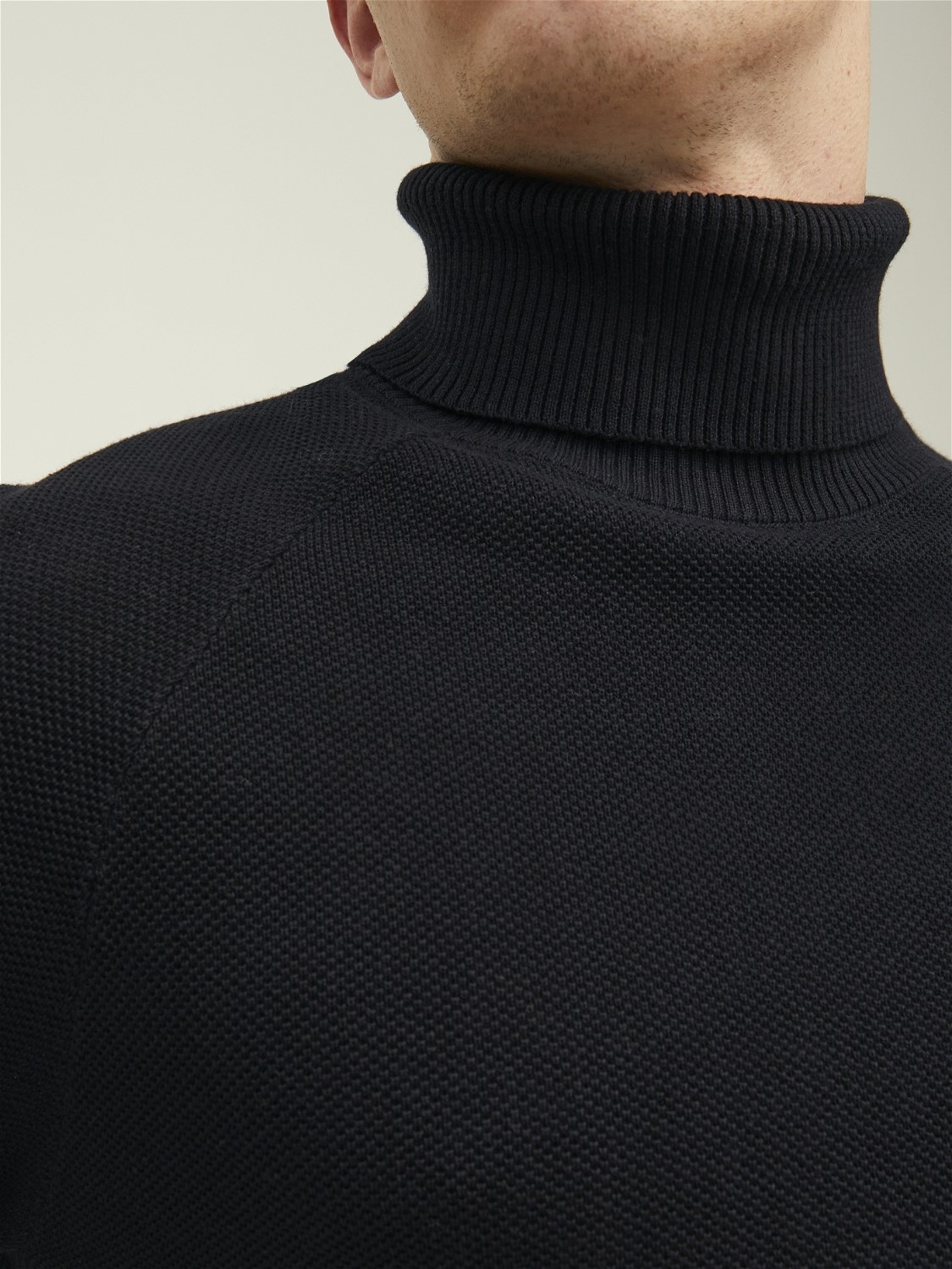 JACK & JONES Hill knit roll neck slim fit, heren pullover katoen met col, zwart