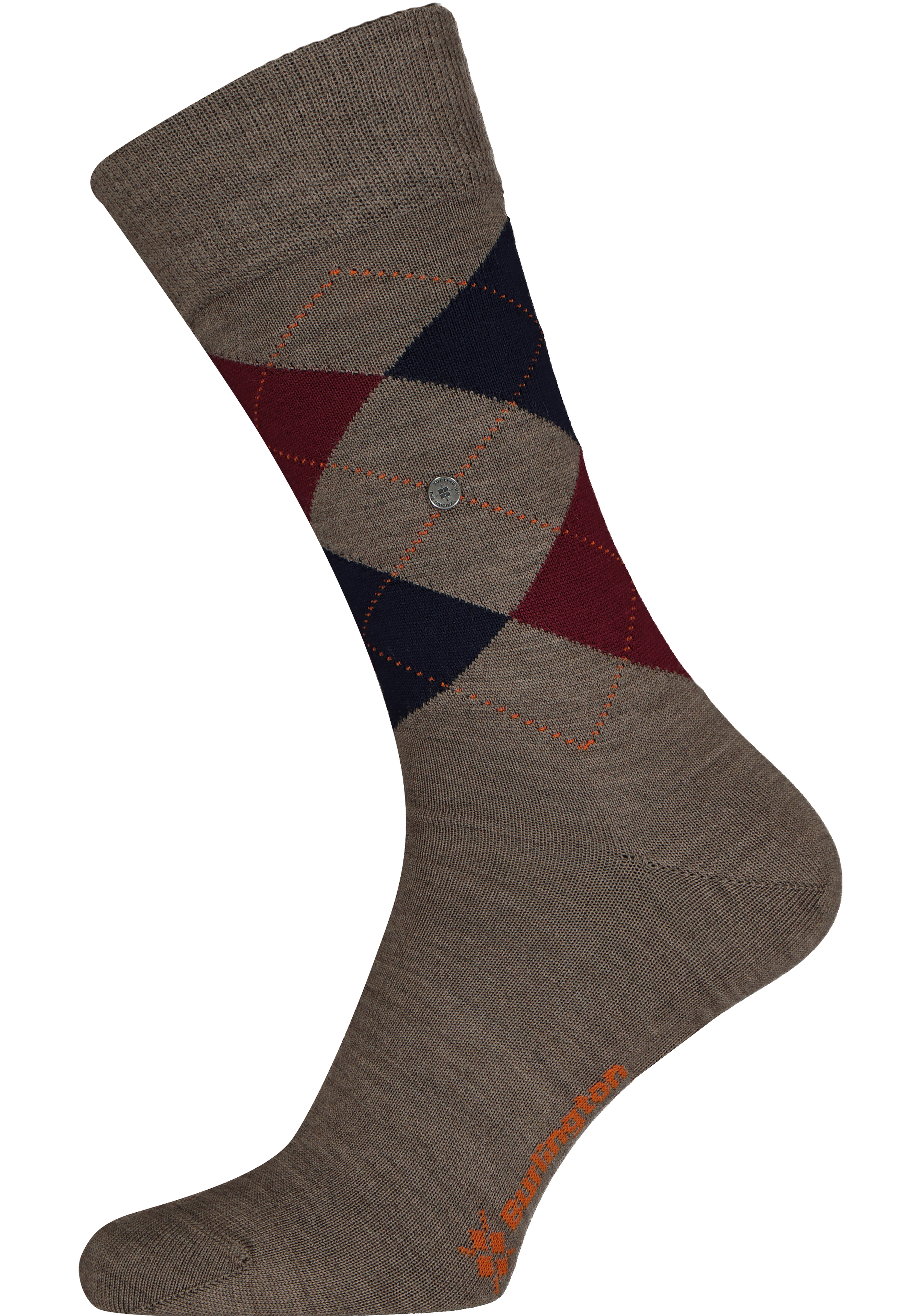Burlington Edinburgh herensokken, wol, beige met blauw en bordeaux
